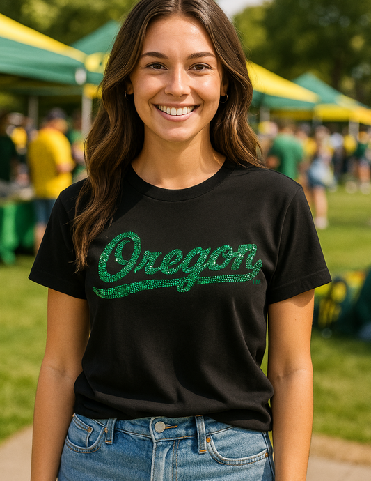 Licensed Game Day T-Shirt, Short Sleeve Black, University Of Oregon Script