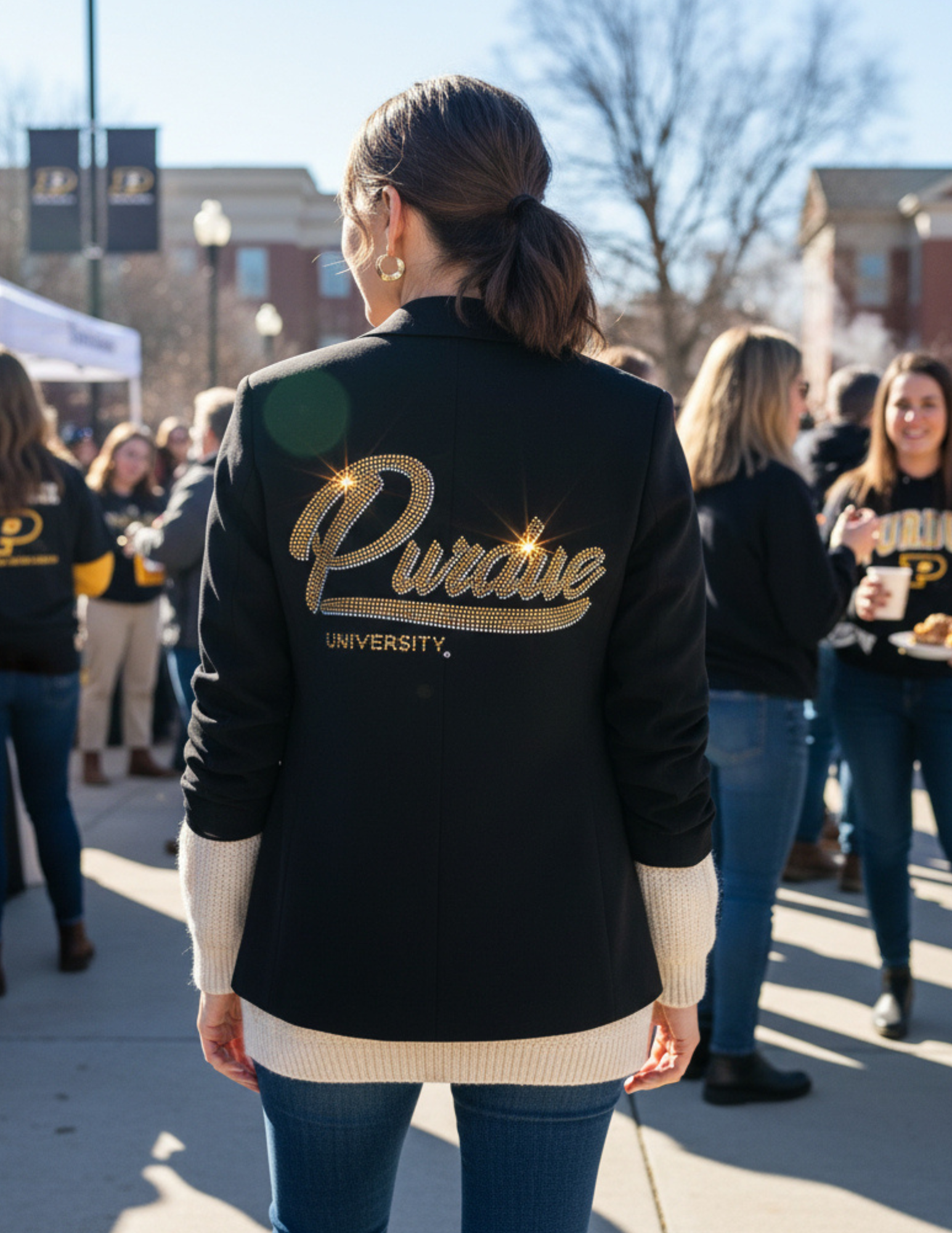 Purdue University Script Ruched Black Blazer | Moving Forward Designs