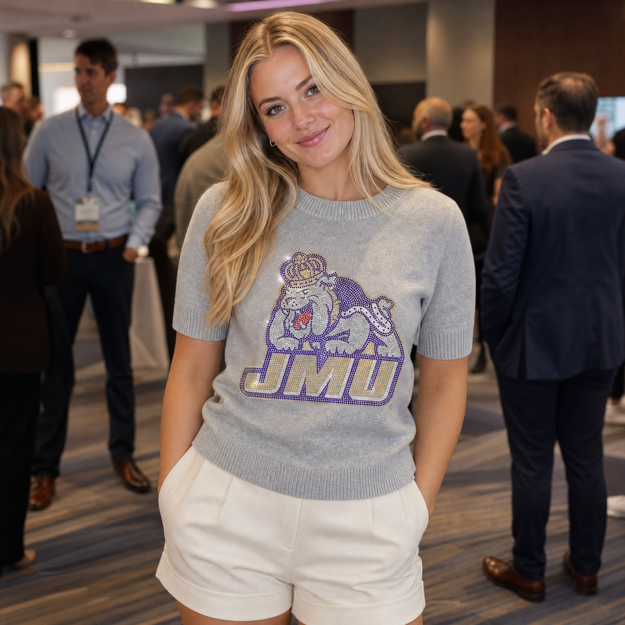 James Madison Bulldog JMU Gray Short Sleeve Sweater