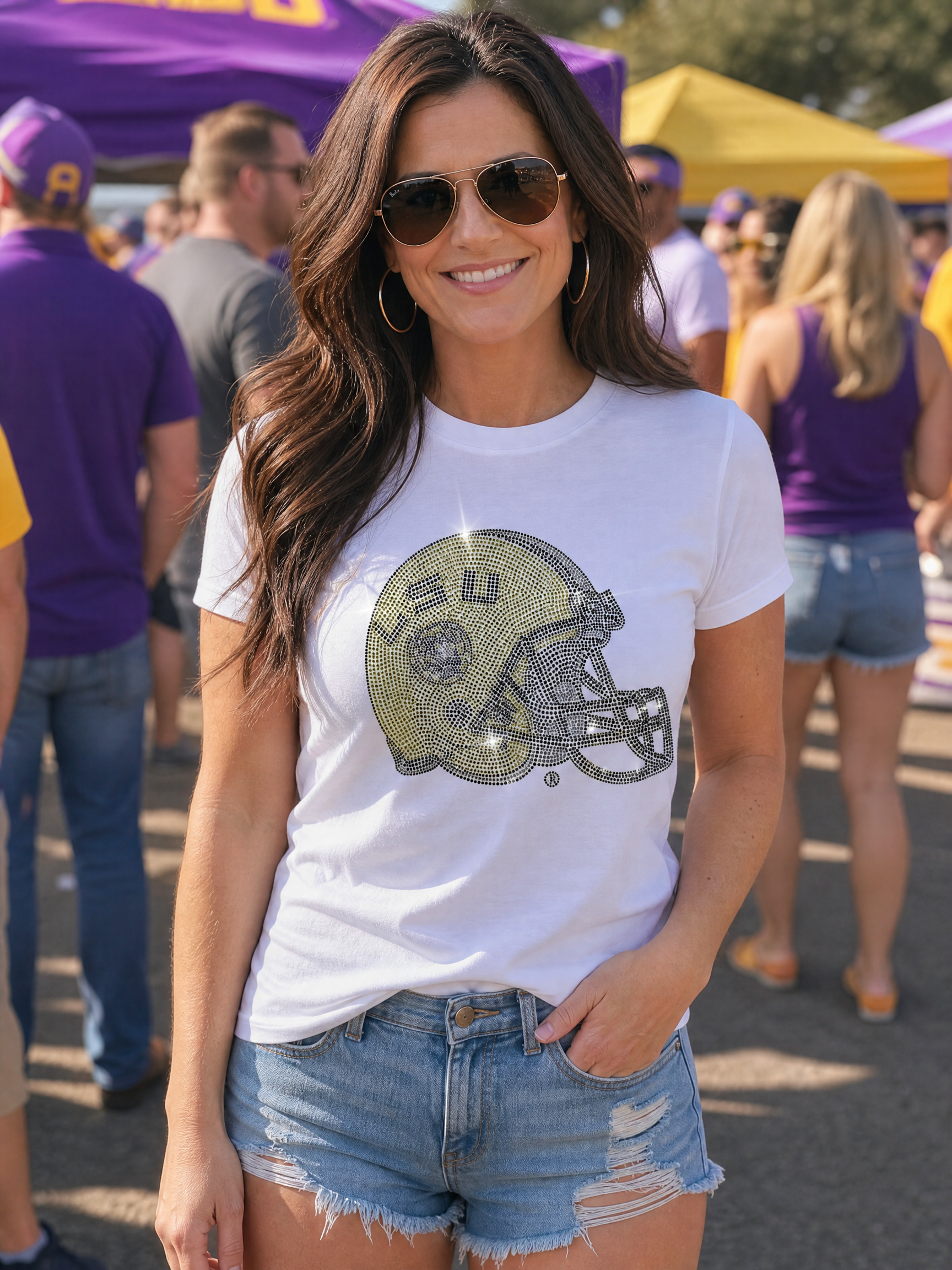 LSU Helmet White Crewneck Short Sleeve T-Shirt