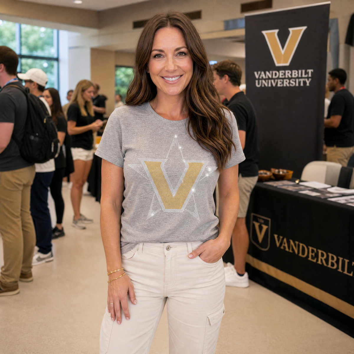 Vanderbilt University Gold & Silver V Gray Crewneck T-Shirt