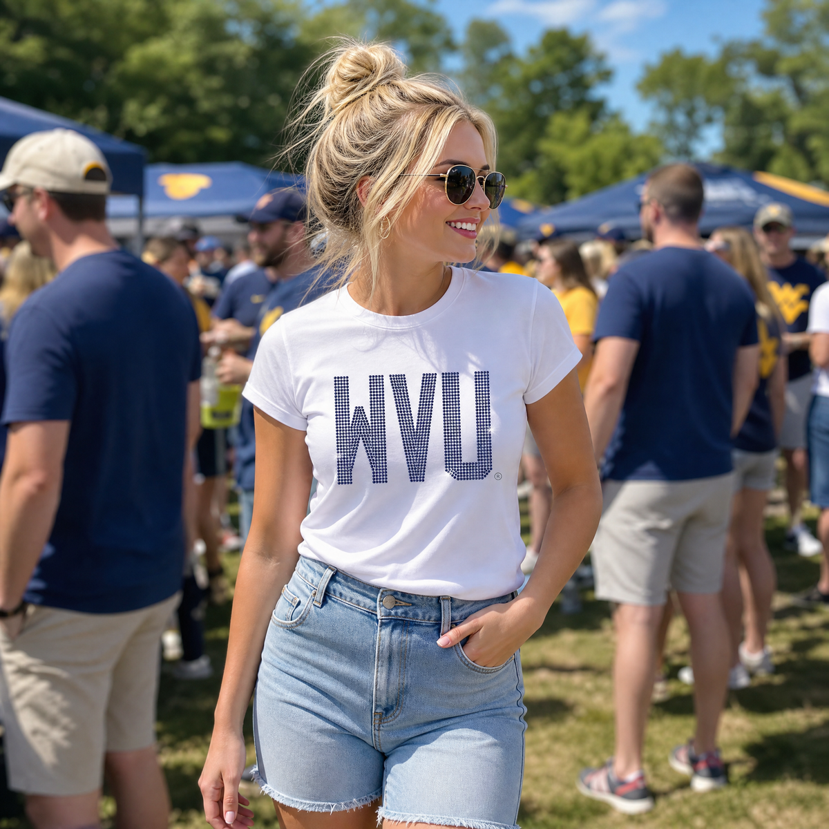 West Virginia WVU Block White Crewneck T-shirt