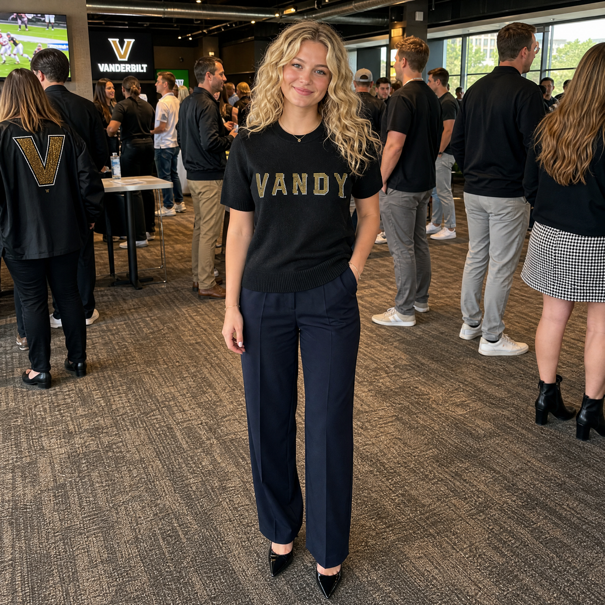 Vanderbilt University Vandy Black Short Sleeve Sweater