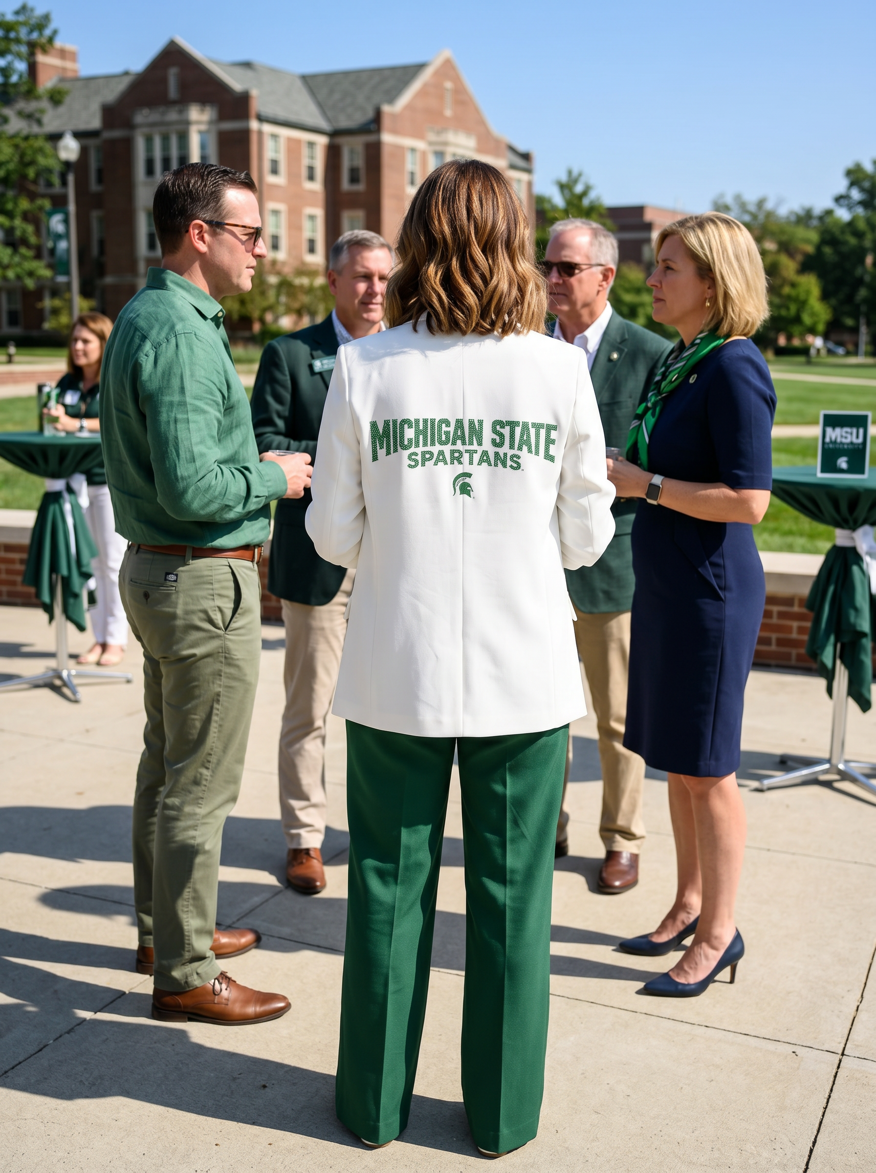 Michigan State Spartans Script Helmet White Ruched Sleeve Blazer