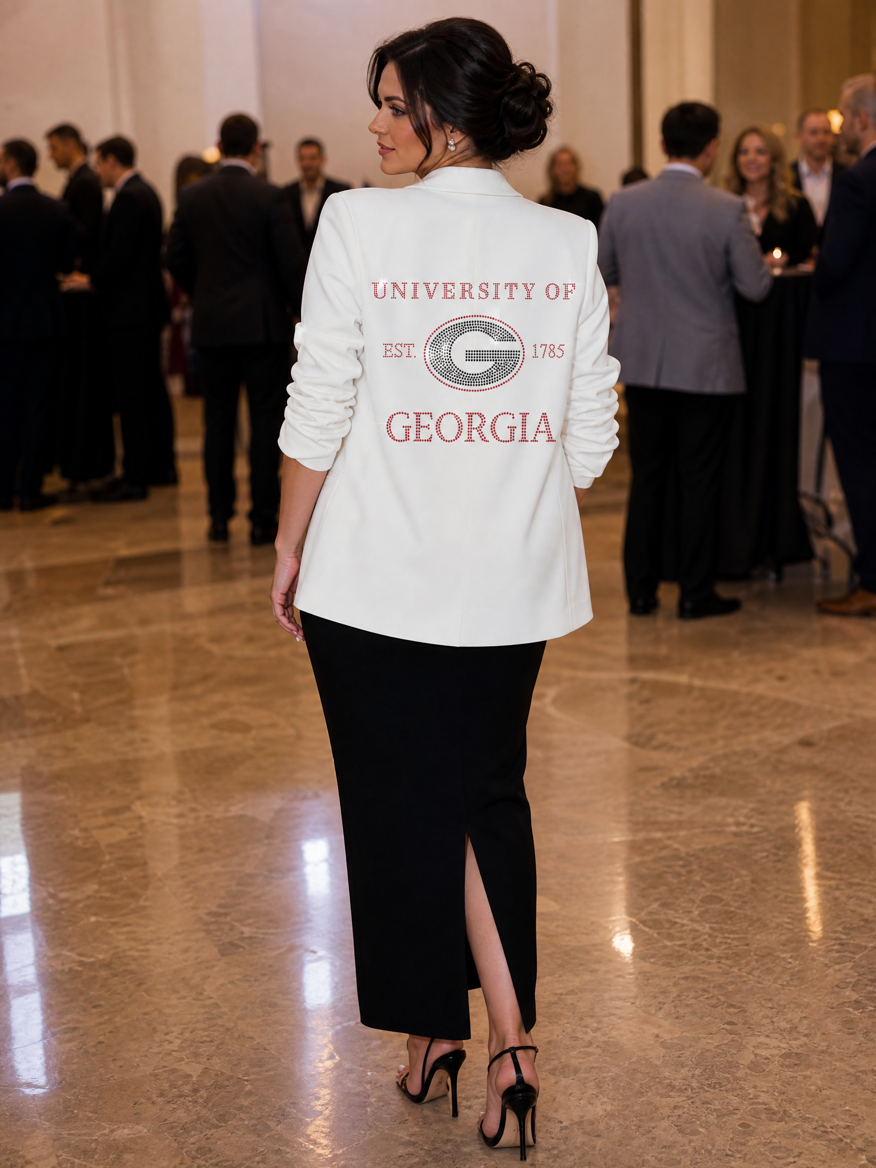 University of Georgia EST 1785 White Blazer W/ Ruched Sleeve