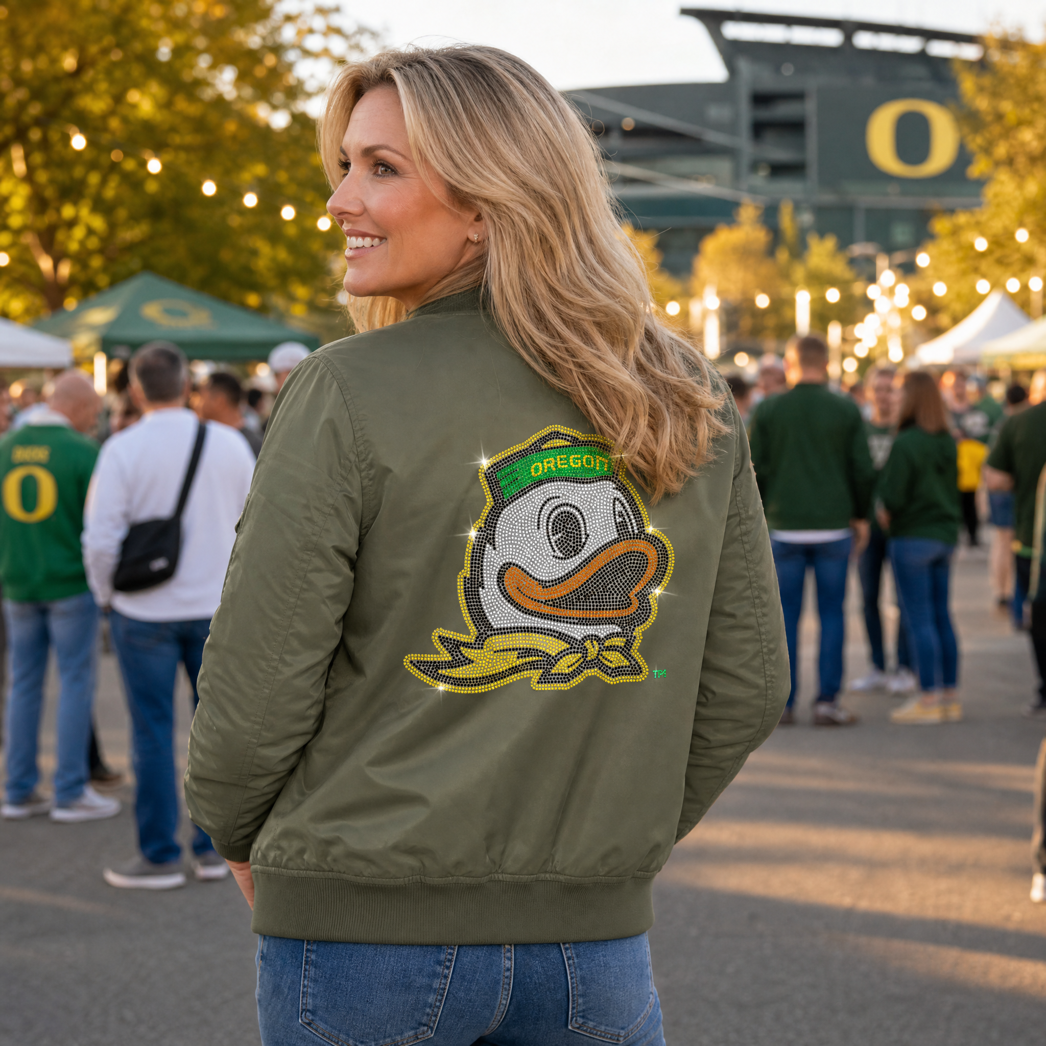 University of Oregon Duck Army Green Bomber Jacket