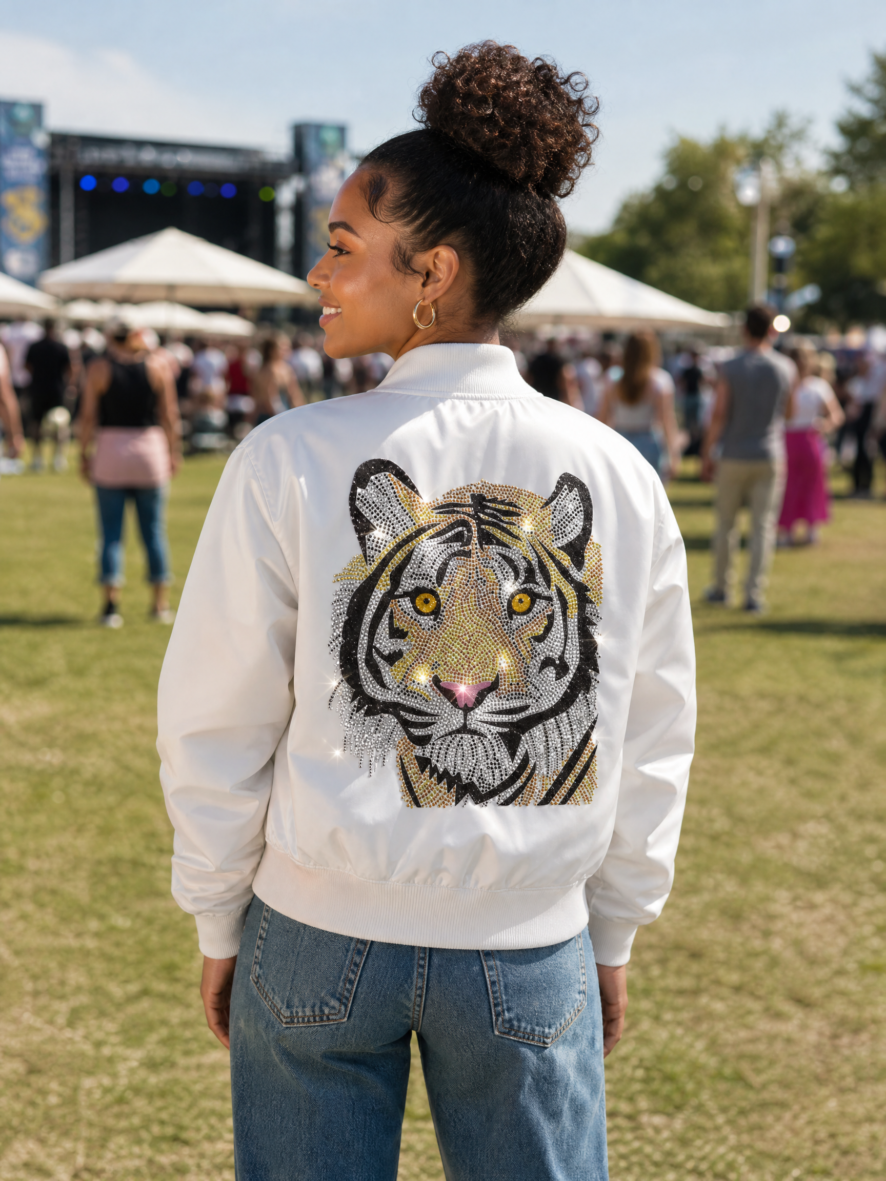 Tiger Face White Bomber Jacket
