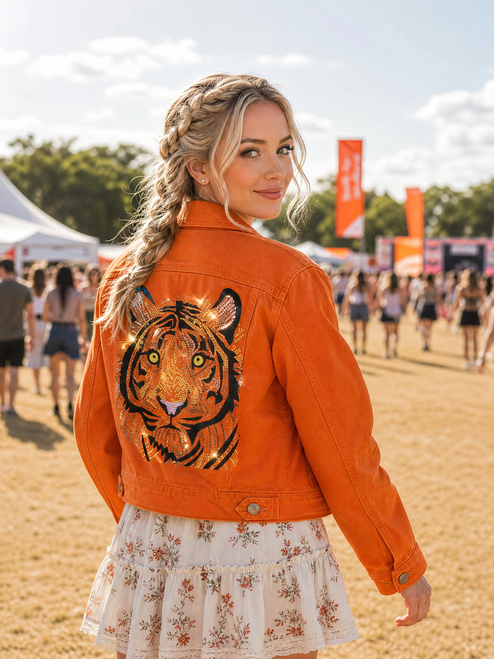 Tiger Face Orange Denim Jacket