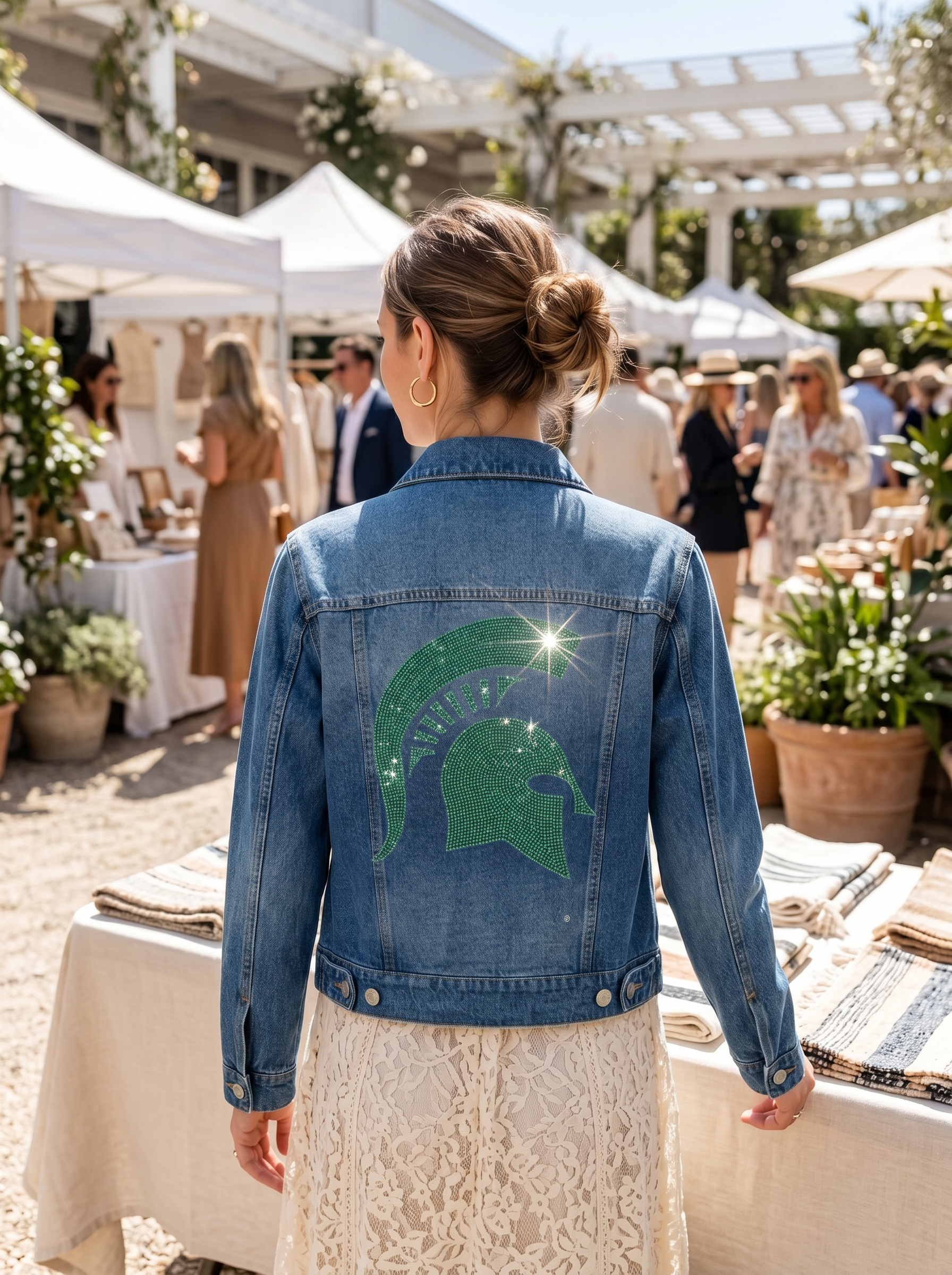 Michigan State Spartan Helmet Blue Denim Jacket