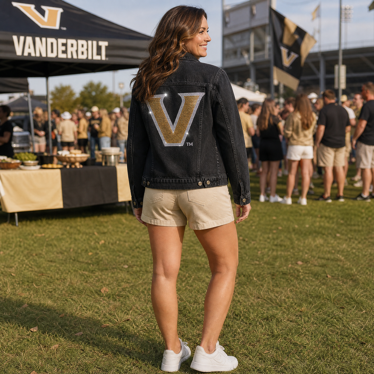 Vanderbilt University Gold & Silver V Black Denim Jacket