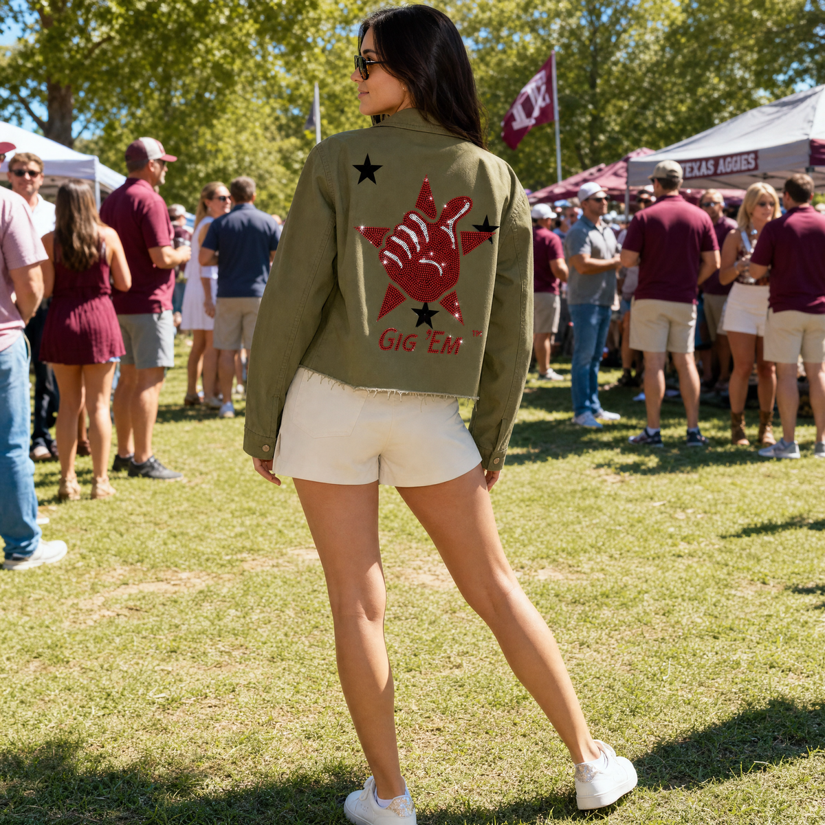 Texas A&M Gig Em Star Army Green Shacket