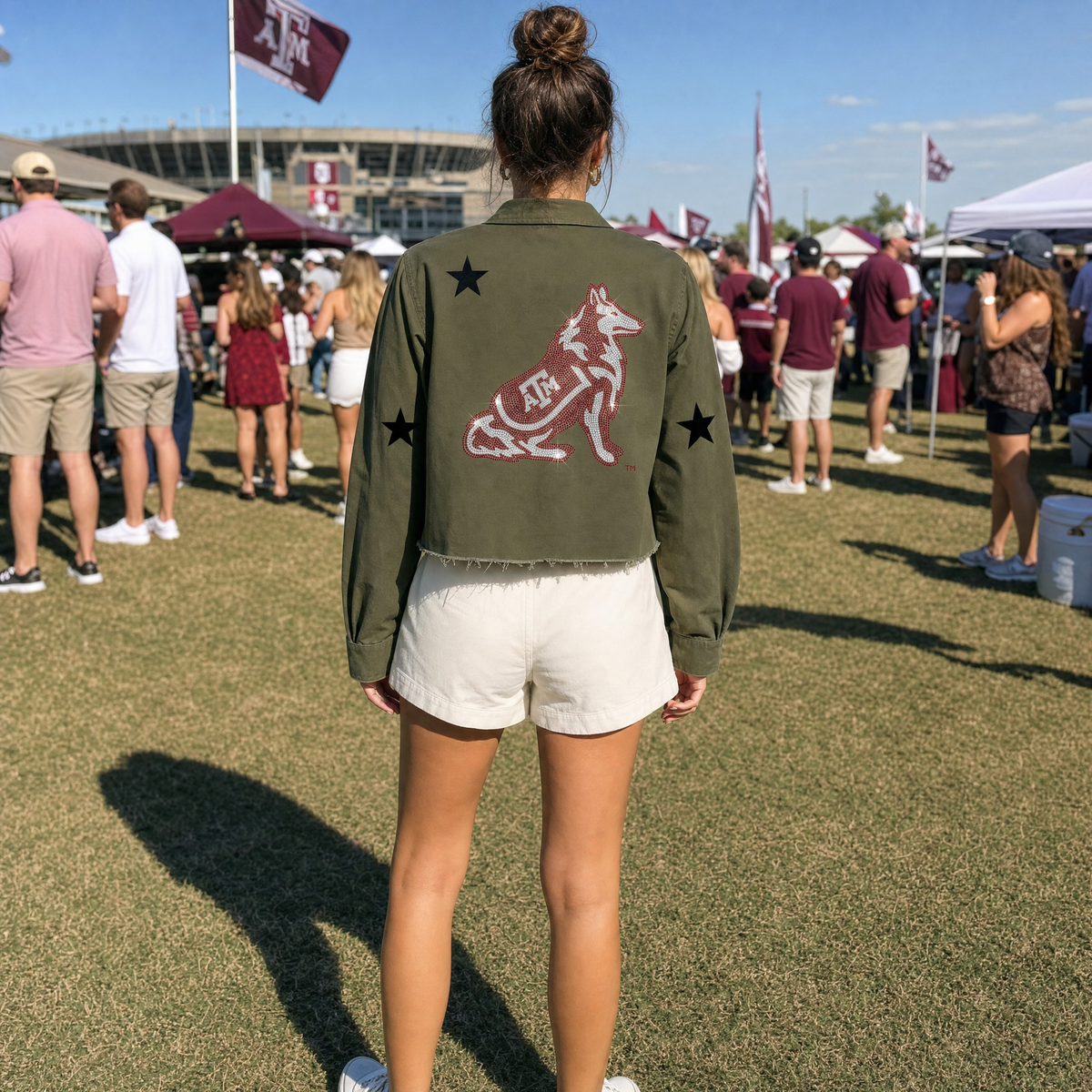 Texas A&M Reveille Army Green Shacket
