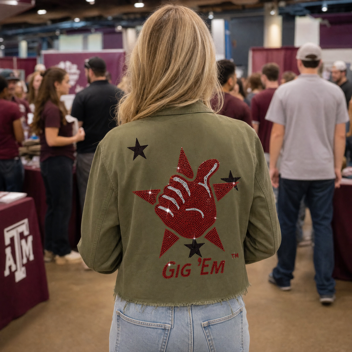 Texas A&M Gig Em Star Army Green Shacket