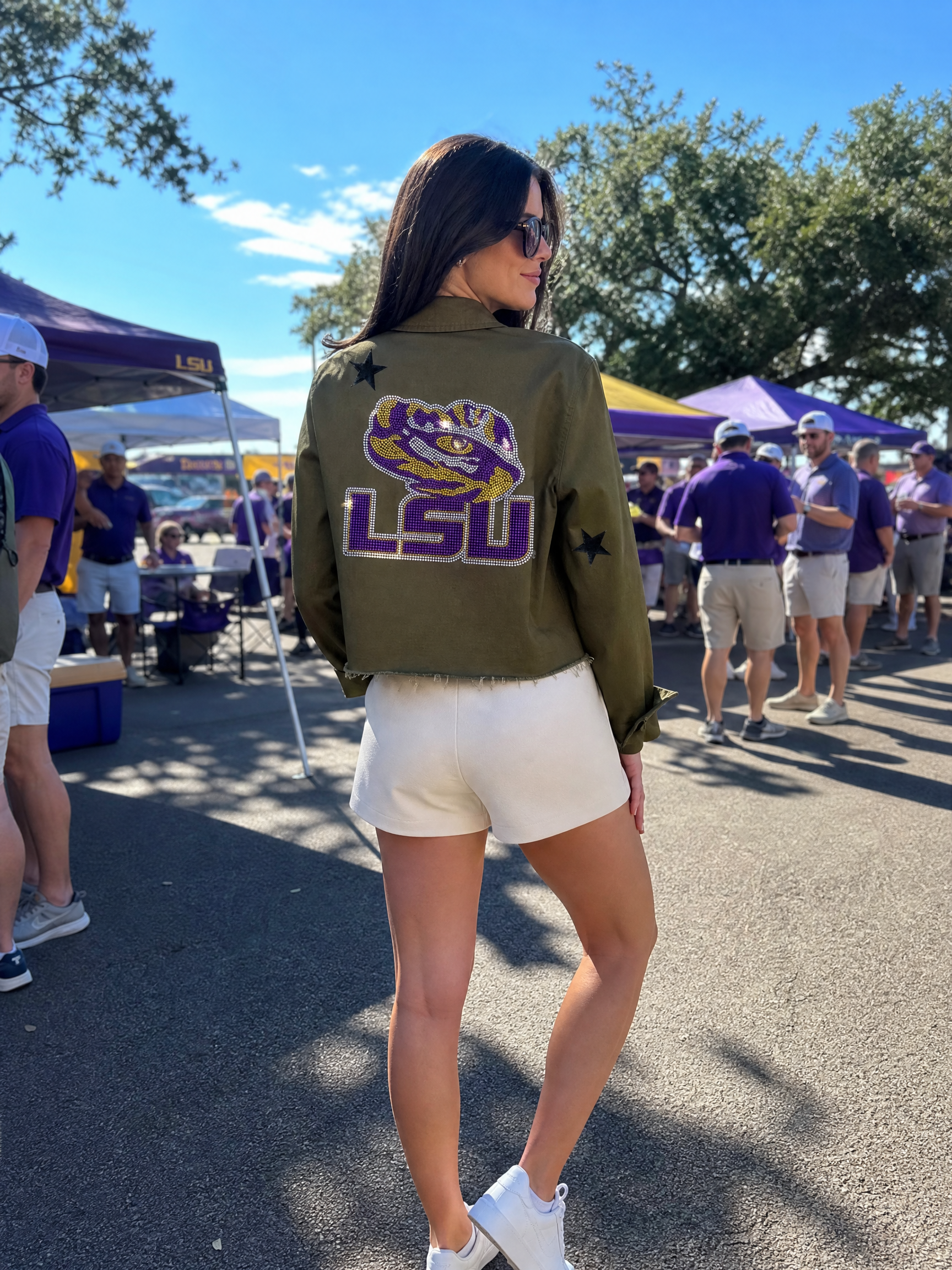 LSU Crystal Tiger Eye Army Green Shacket