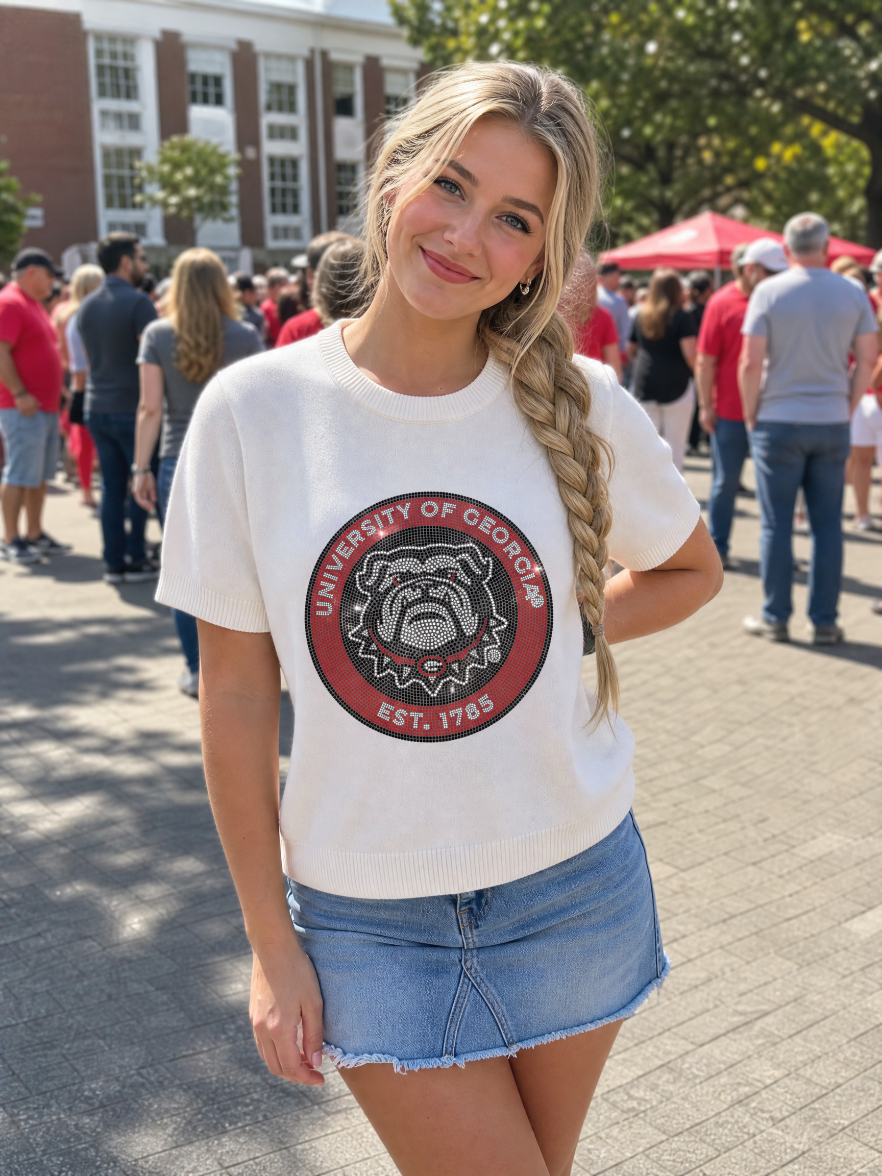 University of Georgia EST. 1785 Ivory Short Sleeve Sweater