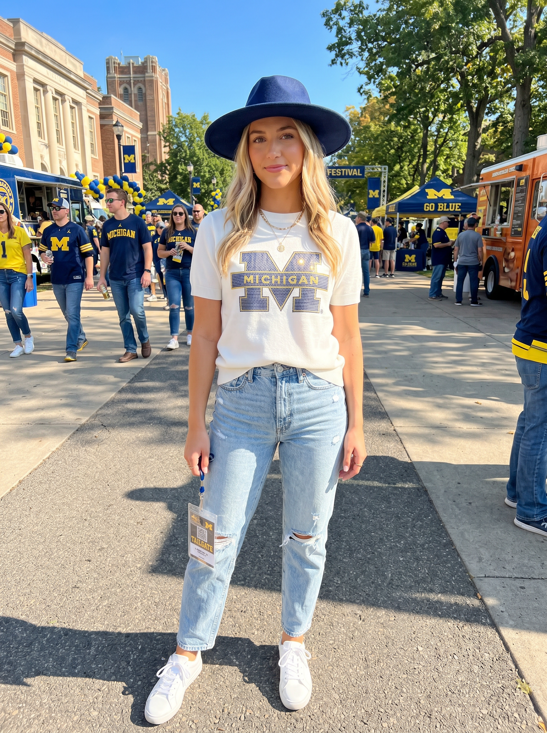 University of Michigan Block M White Crewneck Short Sleeve Sweater