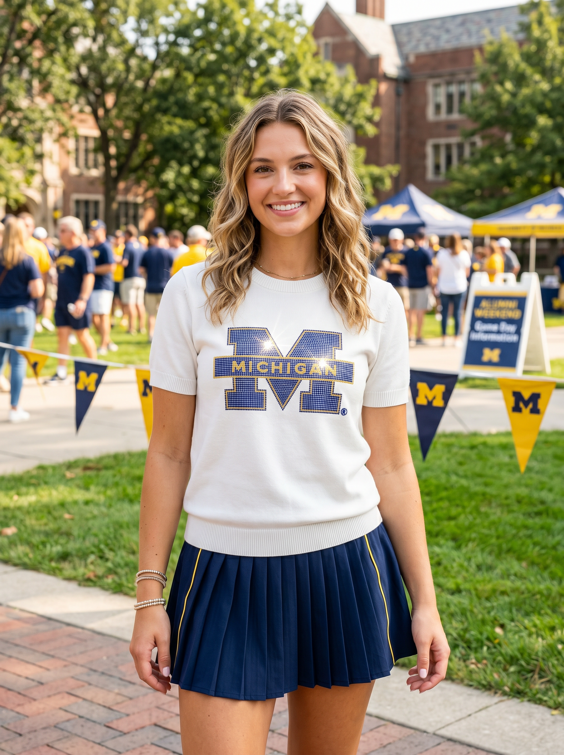 University of Michigan Block M White Crewneck Short Sleeve Sweater
