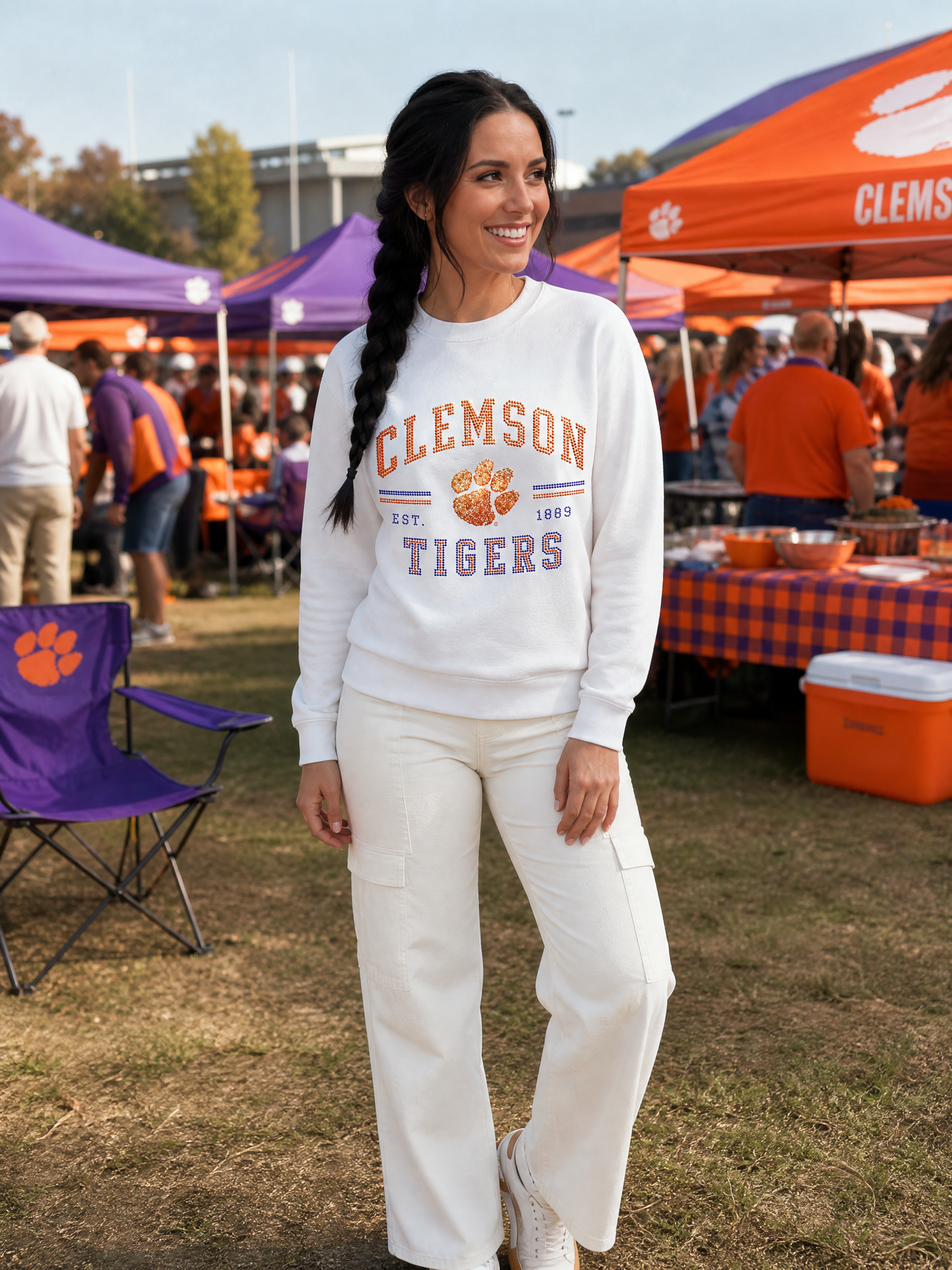 Clemson University Tigers EST 1889 White Crewneck Sweatshirt