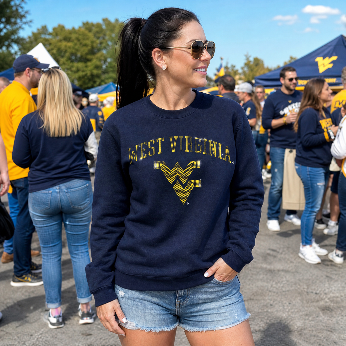 West Virginia Curve WV Navy Crewneck Sweatshirt