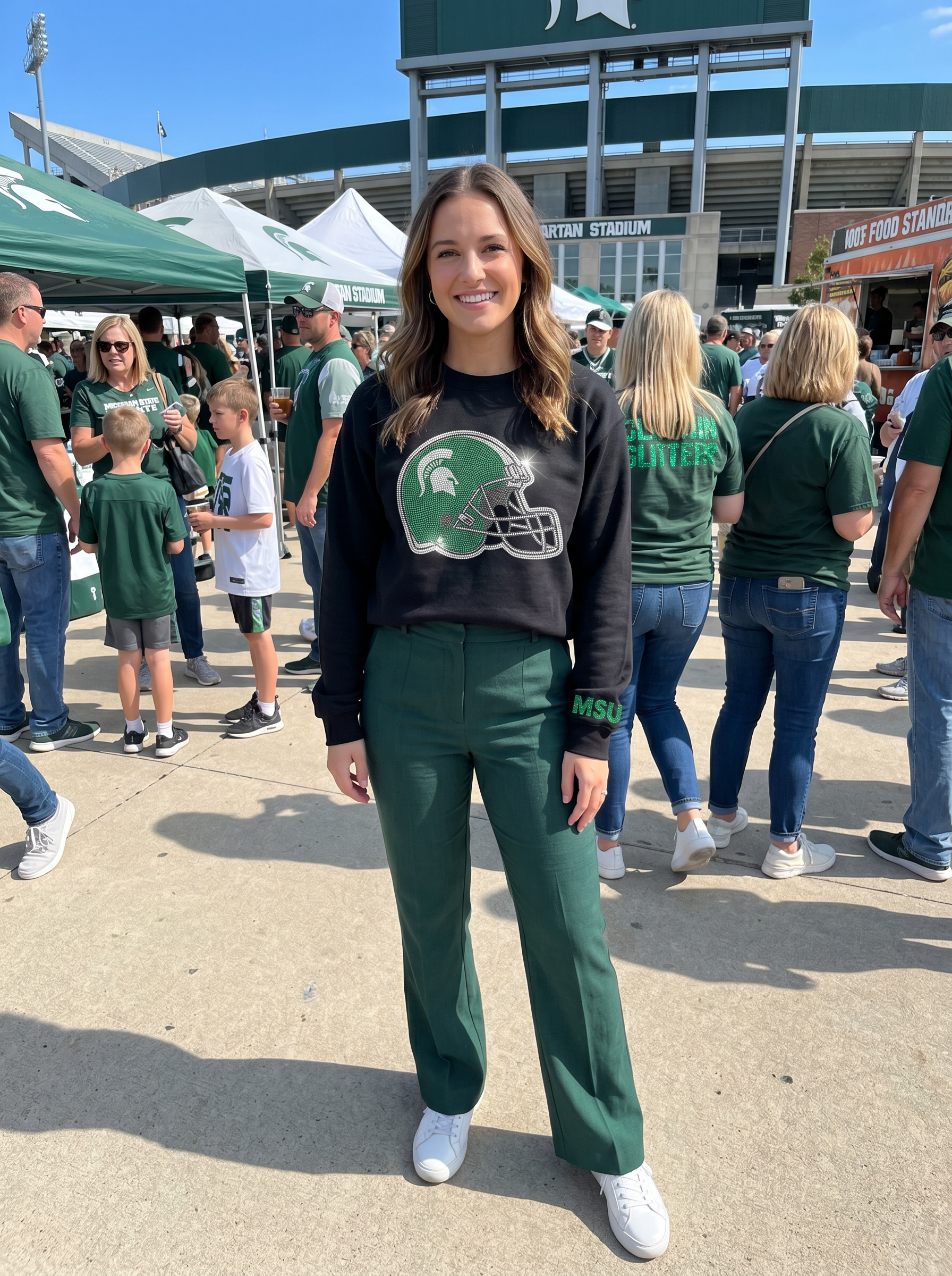 Michigan State Helmet Black Black Crewneck Sweatshirt