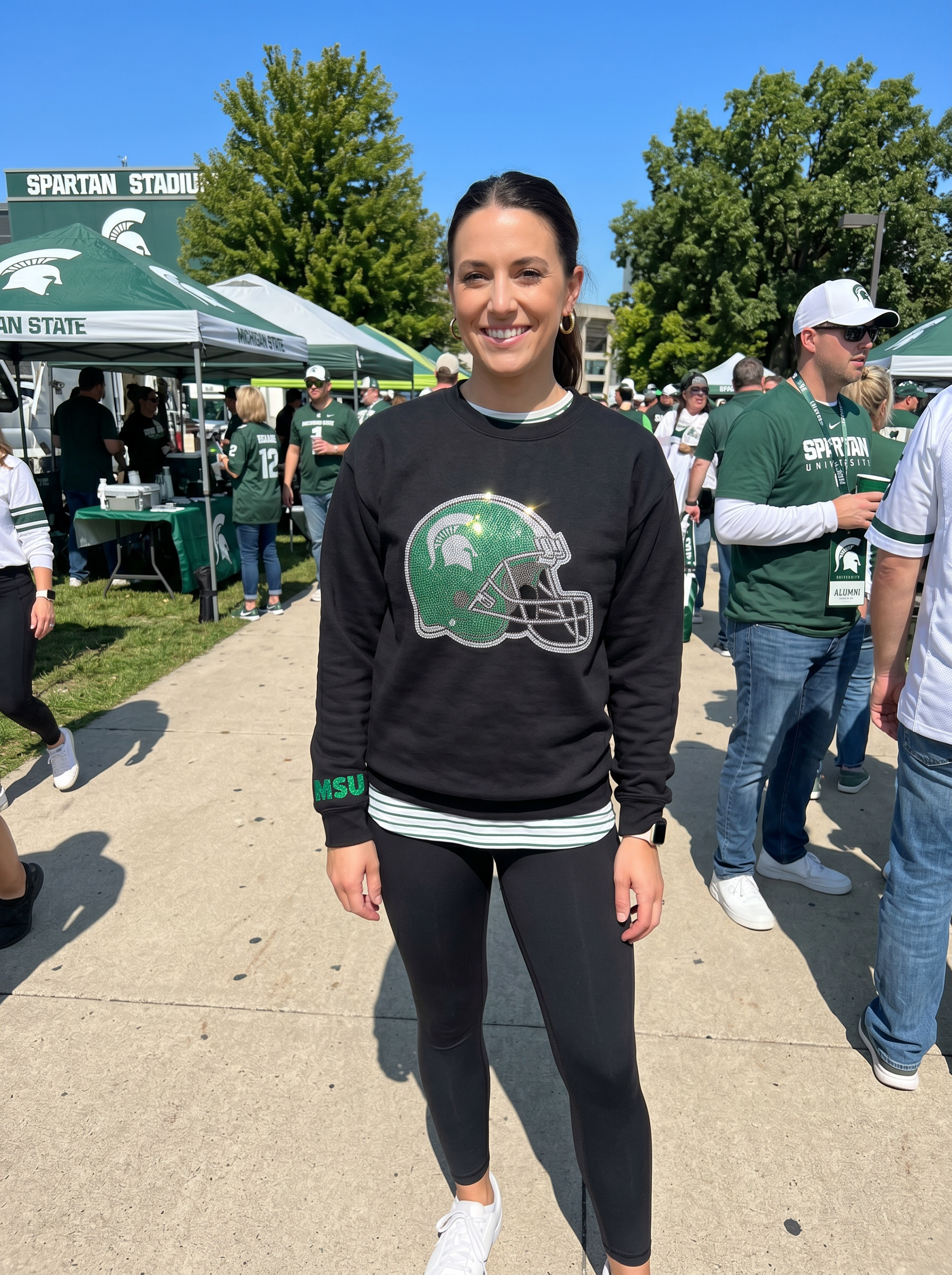 Michigan State Helmet Black Black Crewneck Sweatshirt