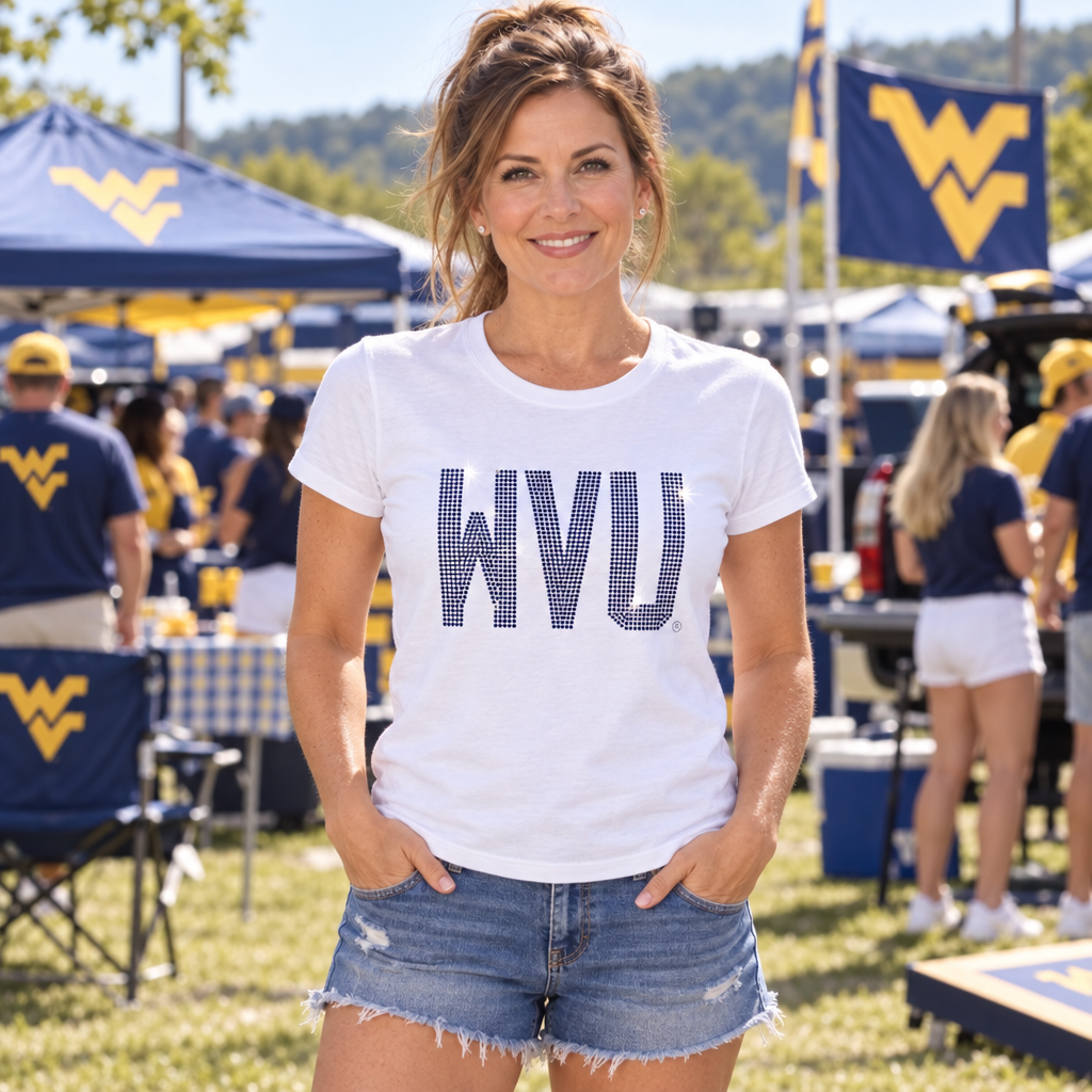 West Virginia WVU Block White Crewneck T-shirt