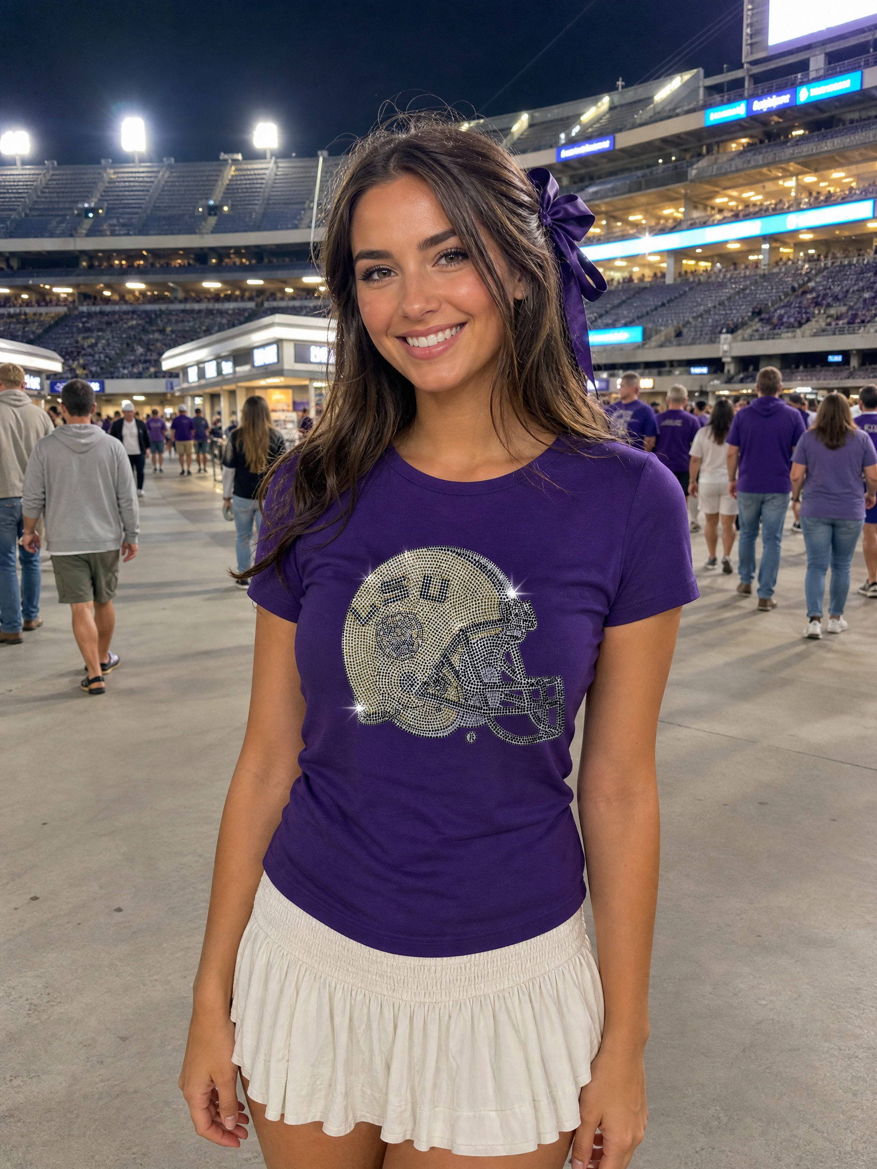 LSU Helmet Purple Crewneck T-Shirt