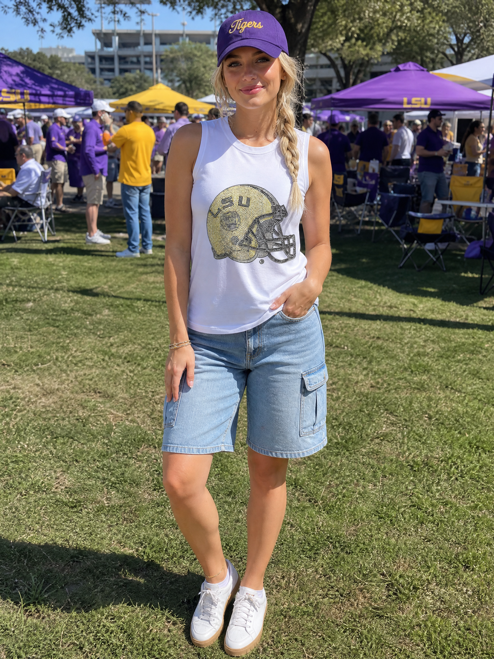 LSU Helmet White Tank Top