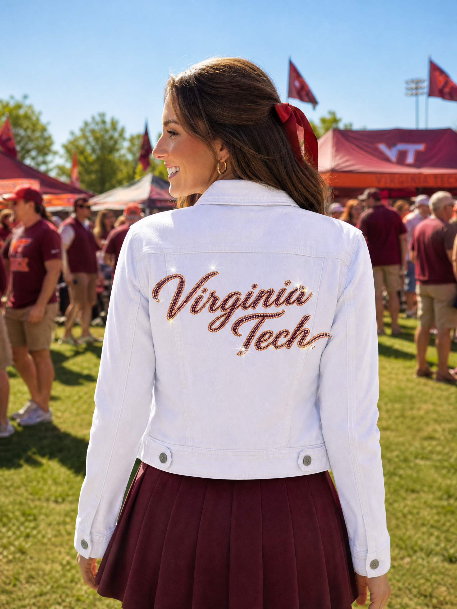 Virginia Tech Script White Denim Jacket