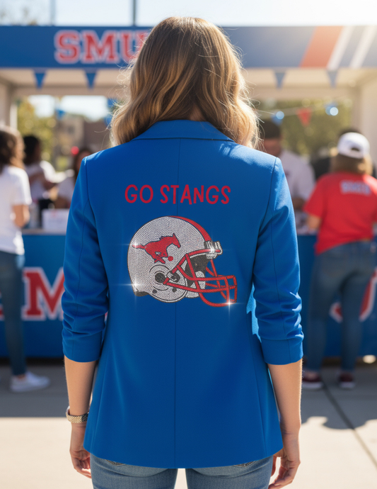 Licensed Game Day Blazer, Ruched Royal Blue, SMU Helmet Go Stangs