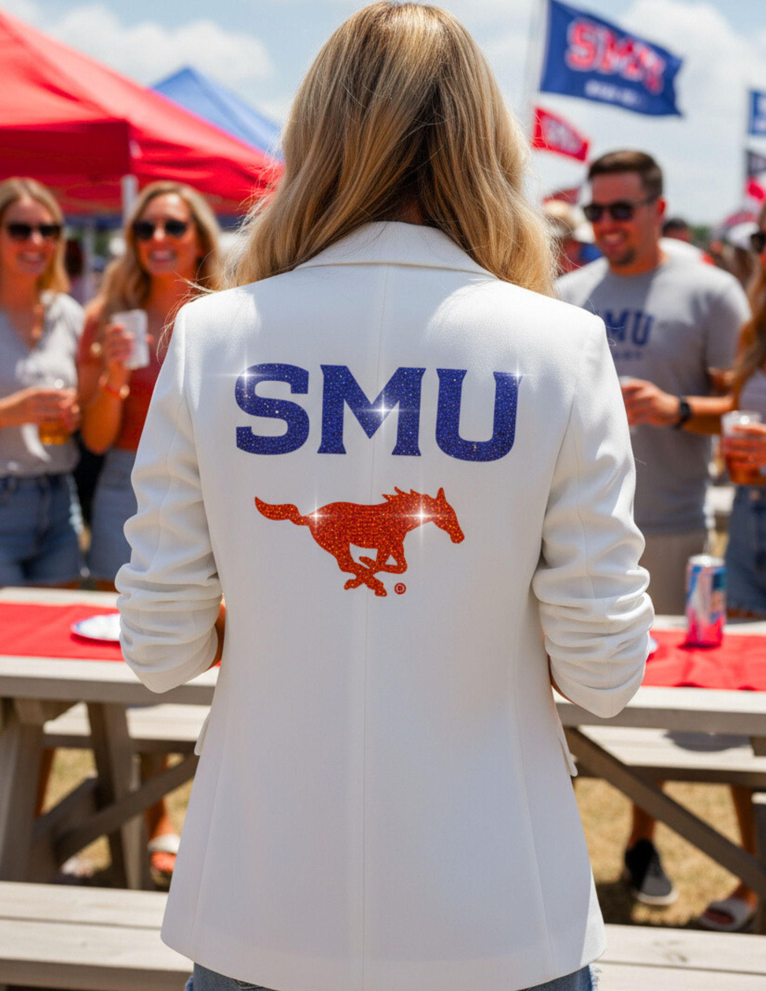 Game Day Blazer, Ruched White, SMU and Mustang