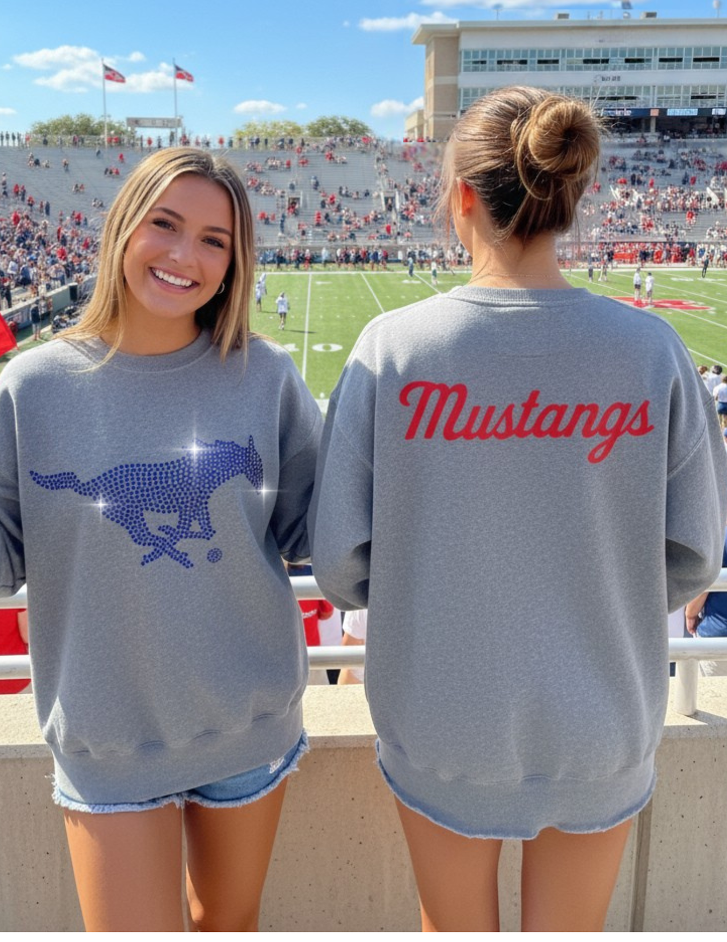 Licensed Game Day Sweatshirt, Crewneck Grey, SMU Mustangs
