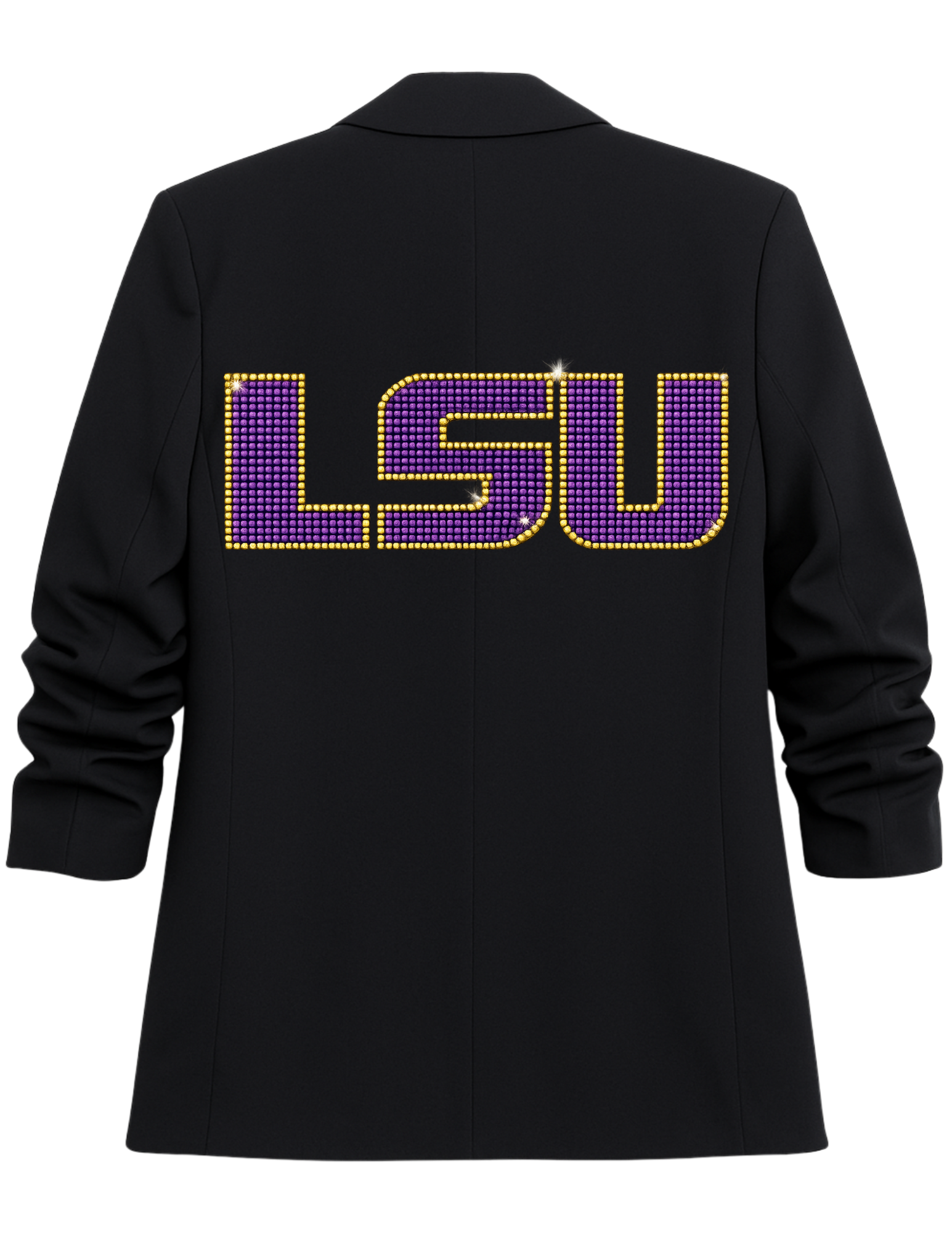 LSU Crystal Block Letters Black Ruched Sleeve Blazer