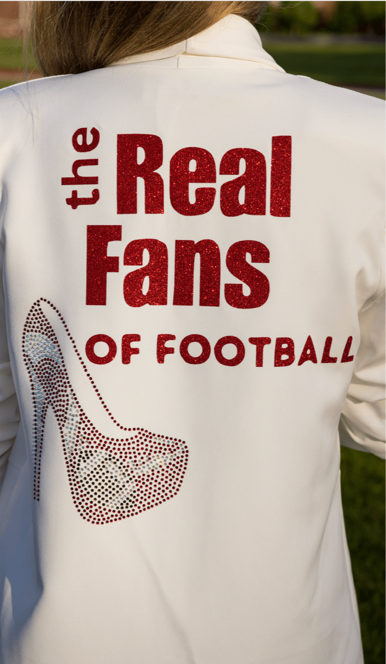 Game Day Blazer, Ruched White, Real Fans of Football Red