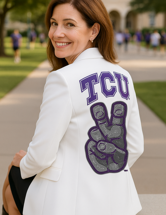 Licensed Game Day Blazer, White, TCU Hand Mark