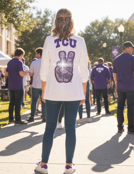 Licensed Game Day Blazer, White, TCU Hand Mark