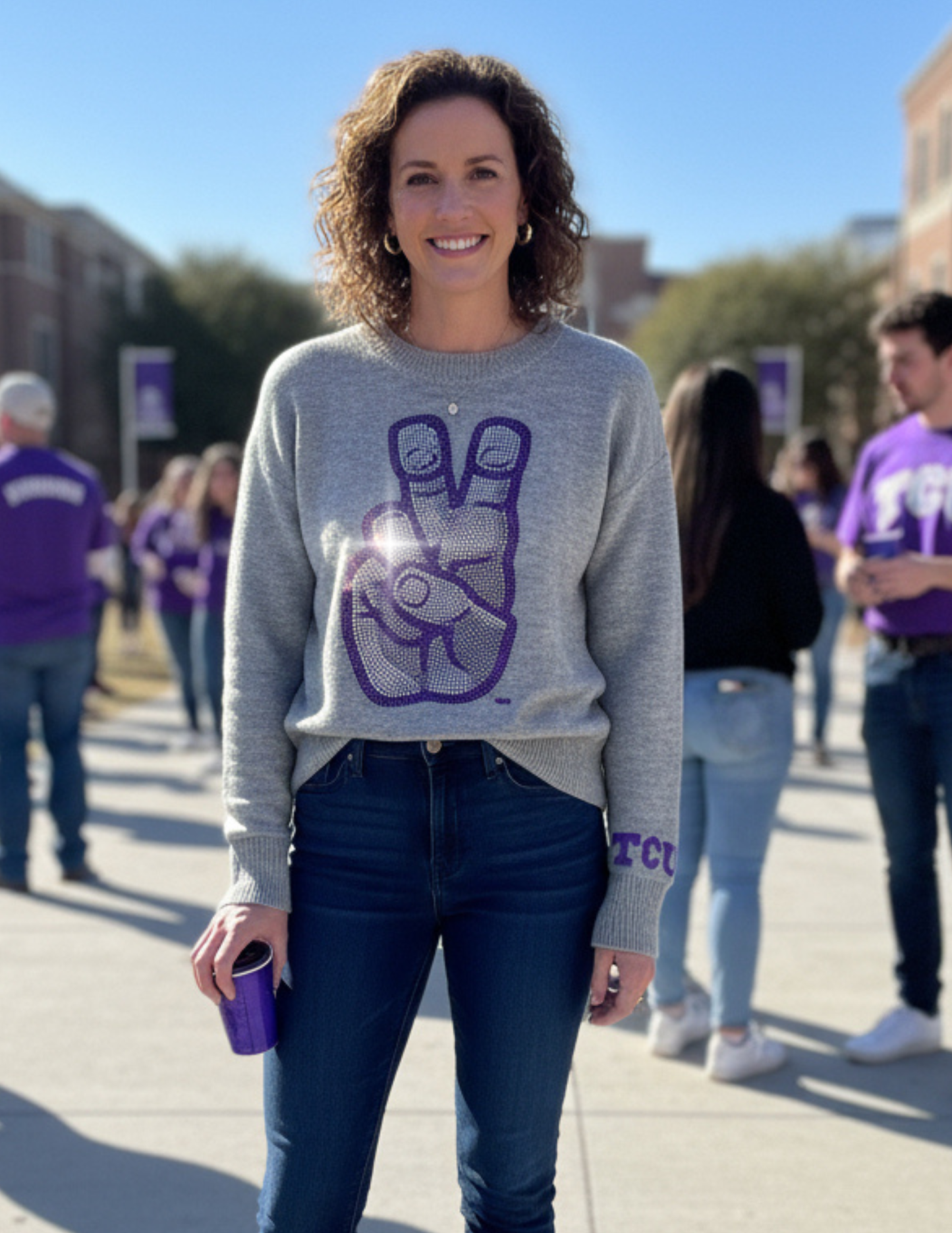 Licensed Game Day Sweater, Gray, TCU Hand Mark
