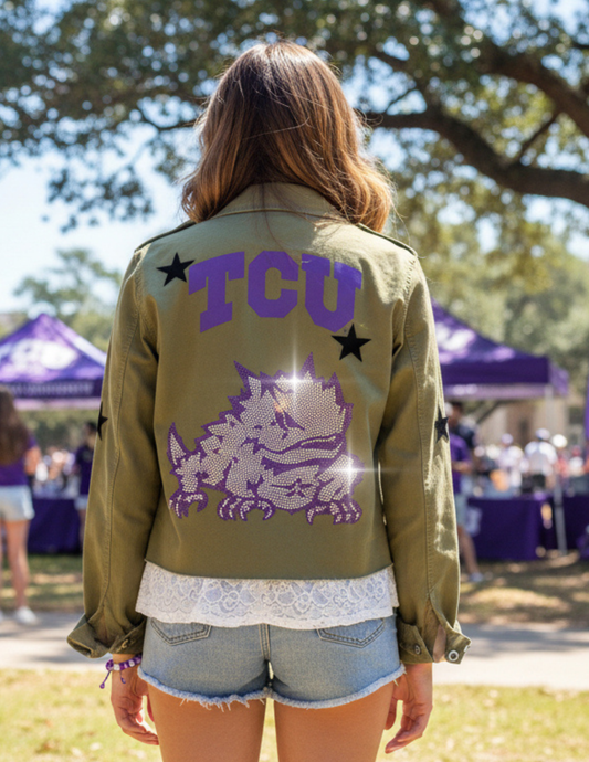 Licensed Game Day Shacket, Army Green, TCU Horned Frog