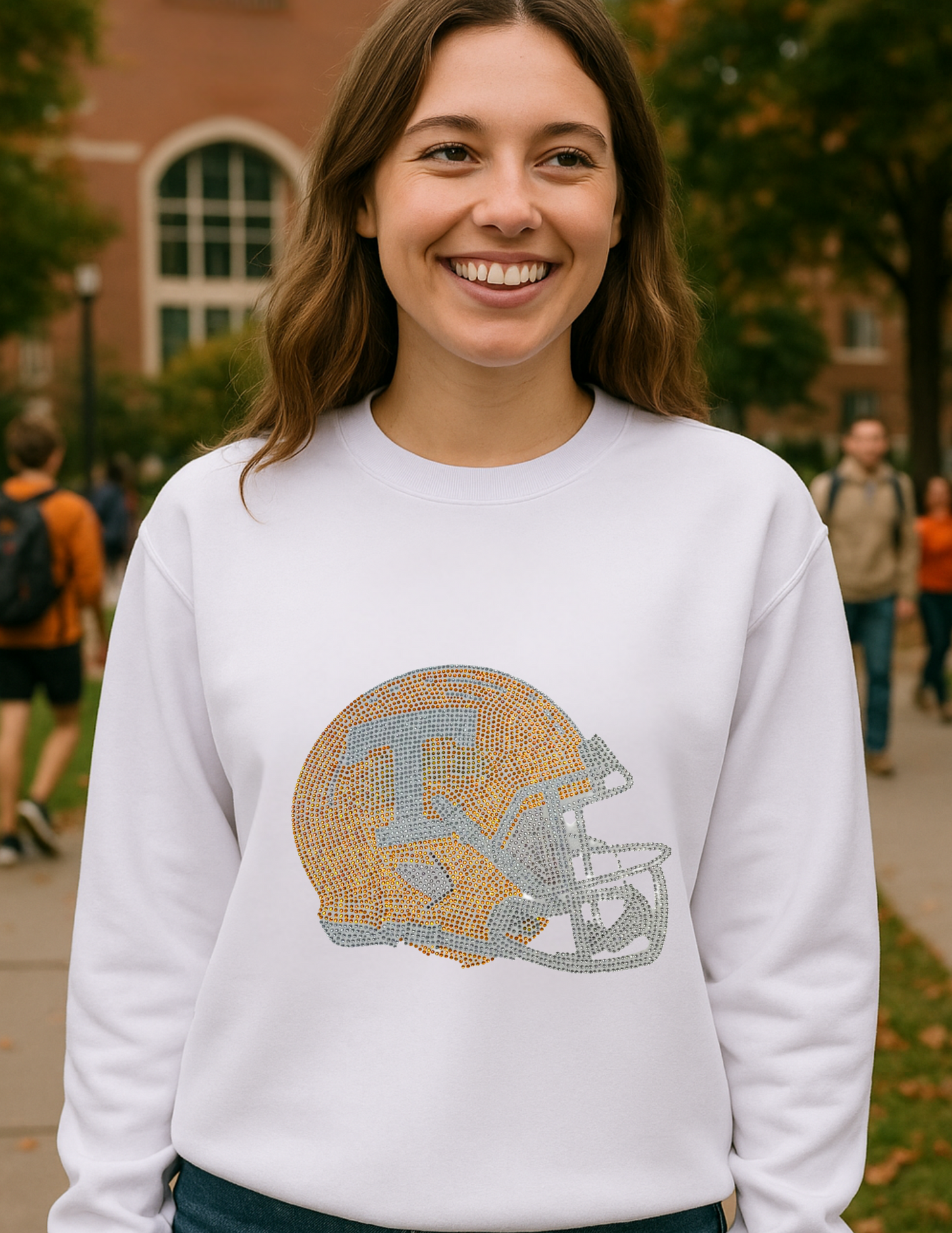Licensed Game Day Sweatshirt, Crewneck White, Crystal Tennessee Vols Helmet
