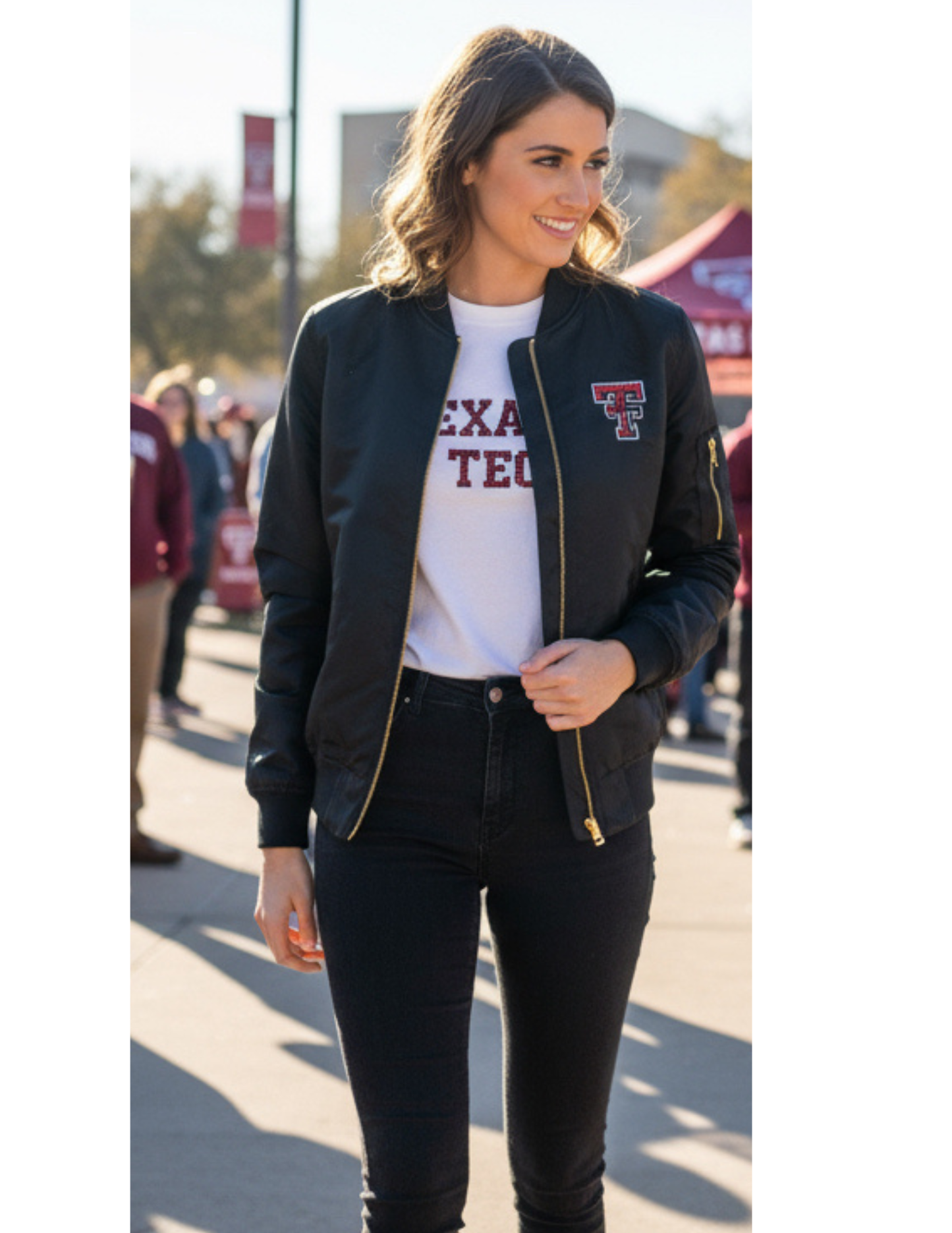Licensed Game Day, Bomber Black, Texas Tech and Rhinestone TT on front