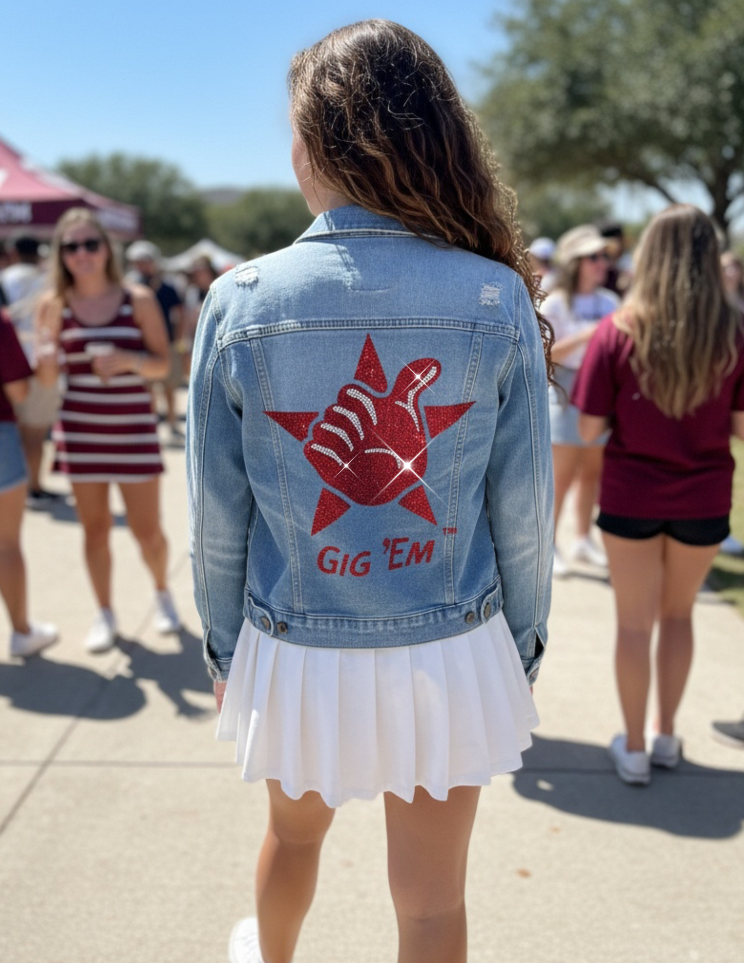 Licensed Game Day Denim, Medium Wash, Texas A&M Gig Em Hand Star