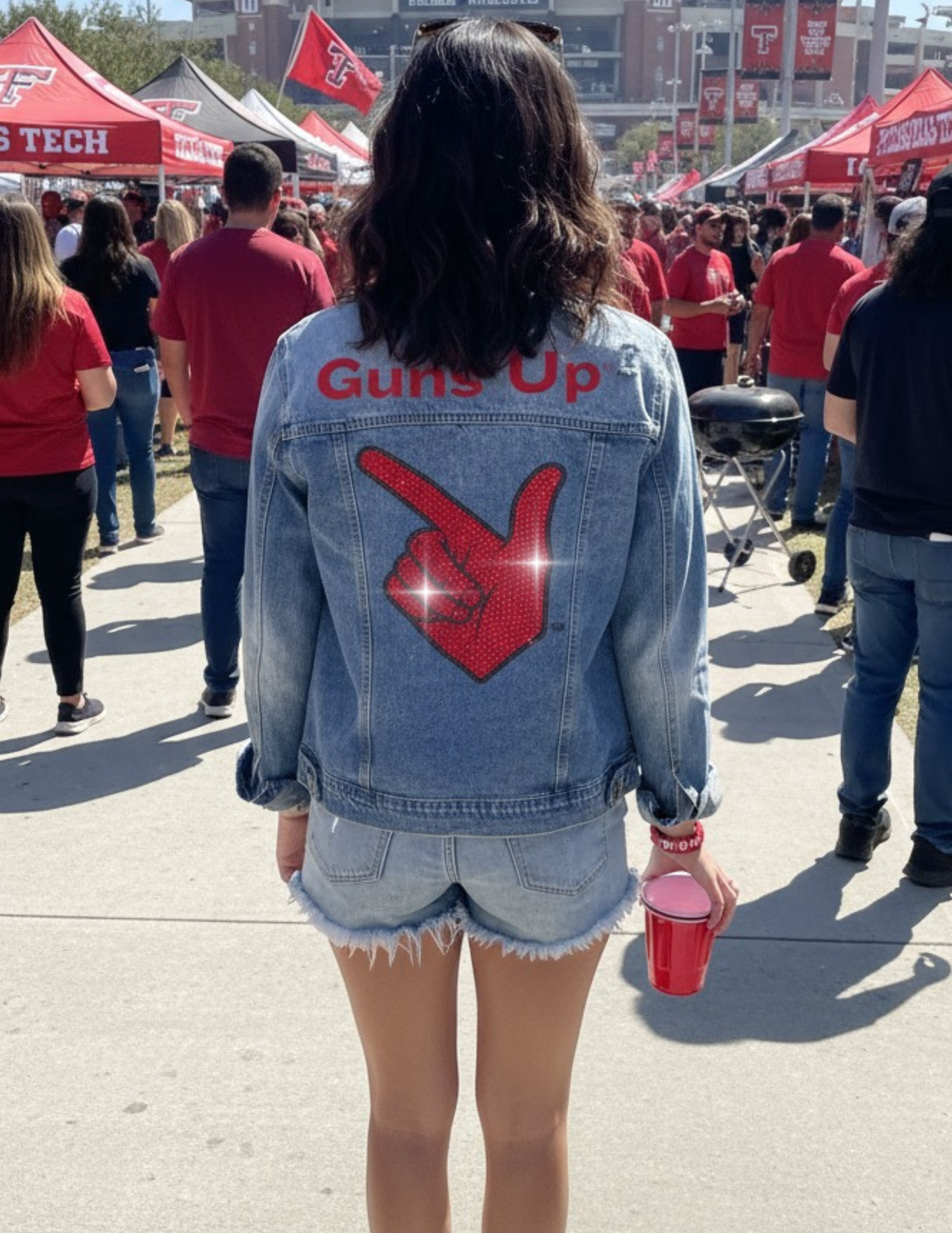 Licensed Game Day Jacket, Blue Denim, Texas Tech Guns Up Hand