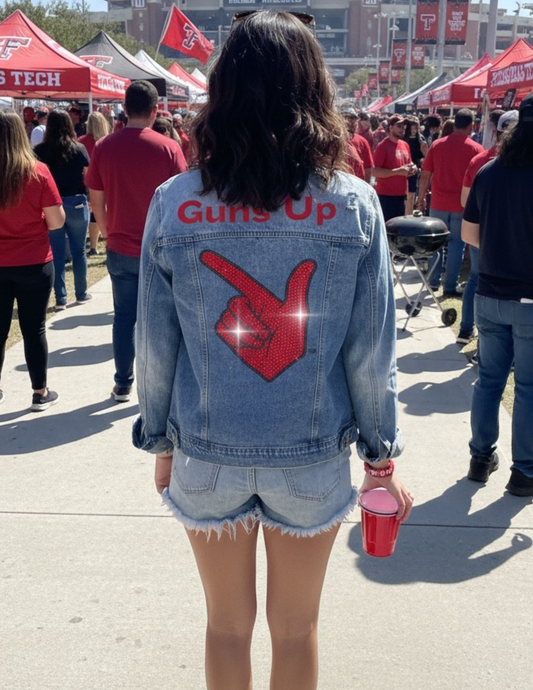 Licensed Game Day Jacket, Blue Denim, Texas Tech Guns Up Hand