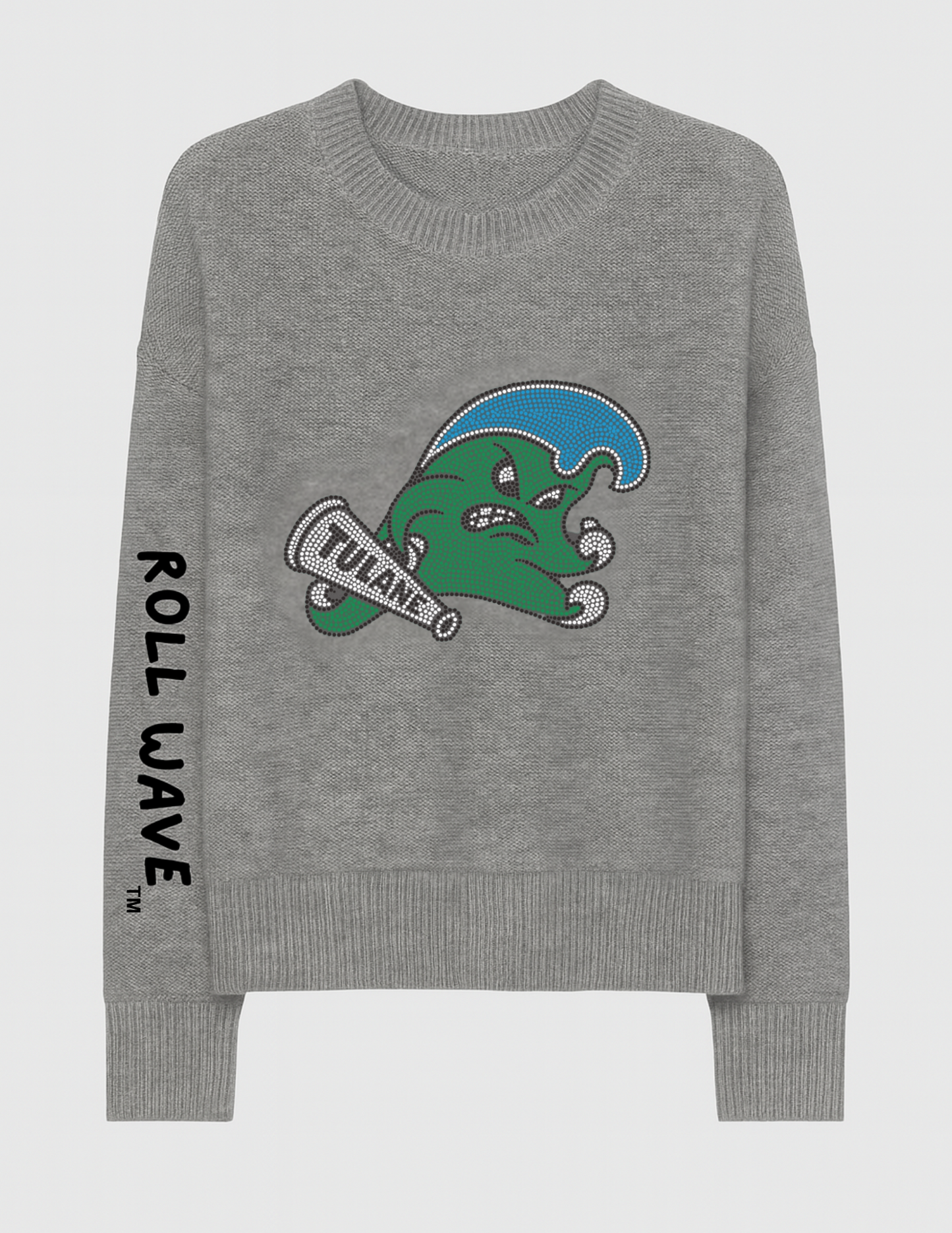 Licensed Game Day Sweater, Crewneck Gray, Tulane Rollwave