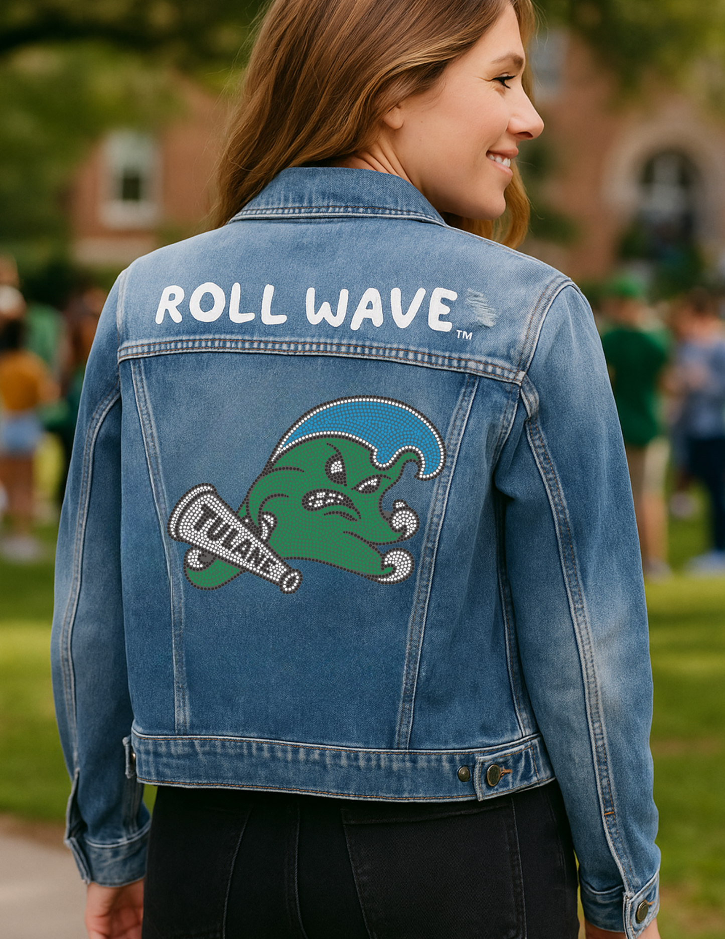 Licensed Game Day Jacket, Blue Denim, Tulane Roll Green Wave