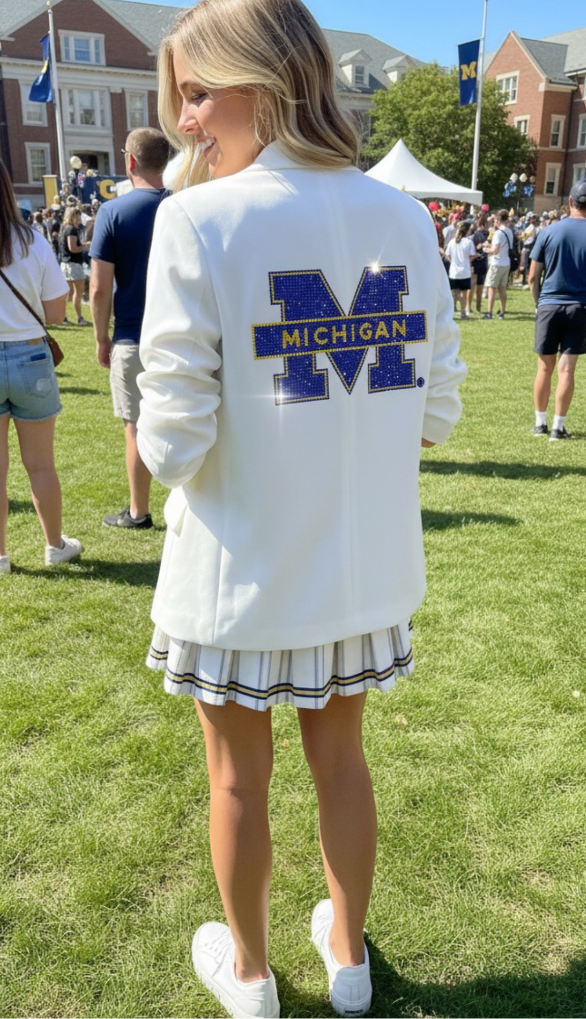 Licensed Game Day Blazer, White Ruched, University of Michigan Block M
