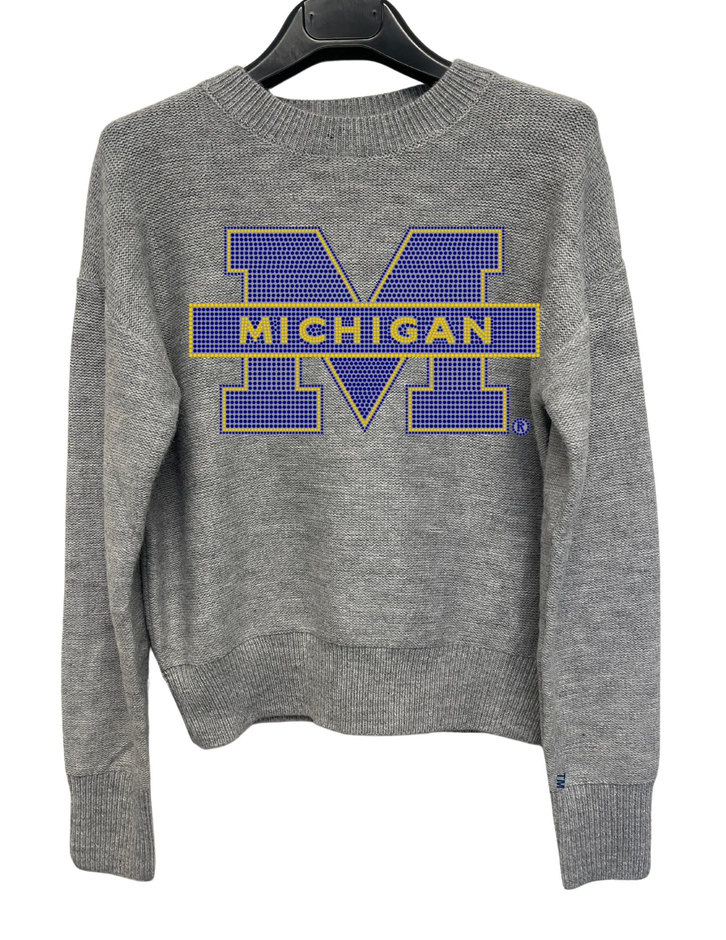 Licensed Game Day Sweater, Crewneck Grey, University of Michigan Block M