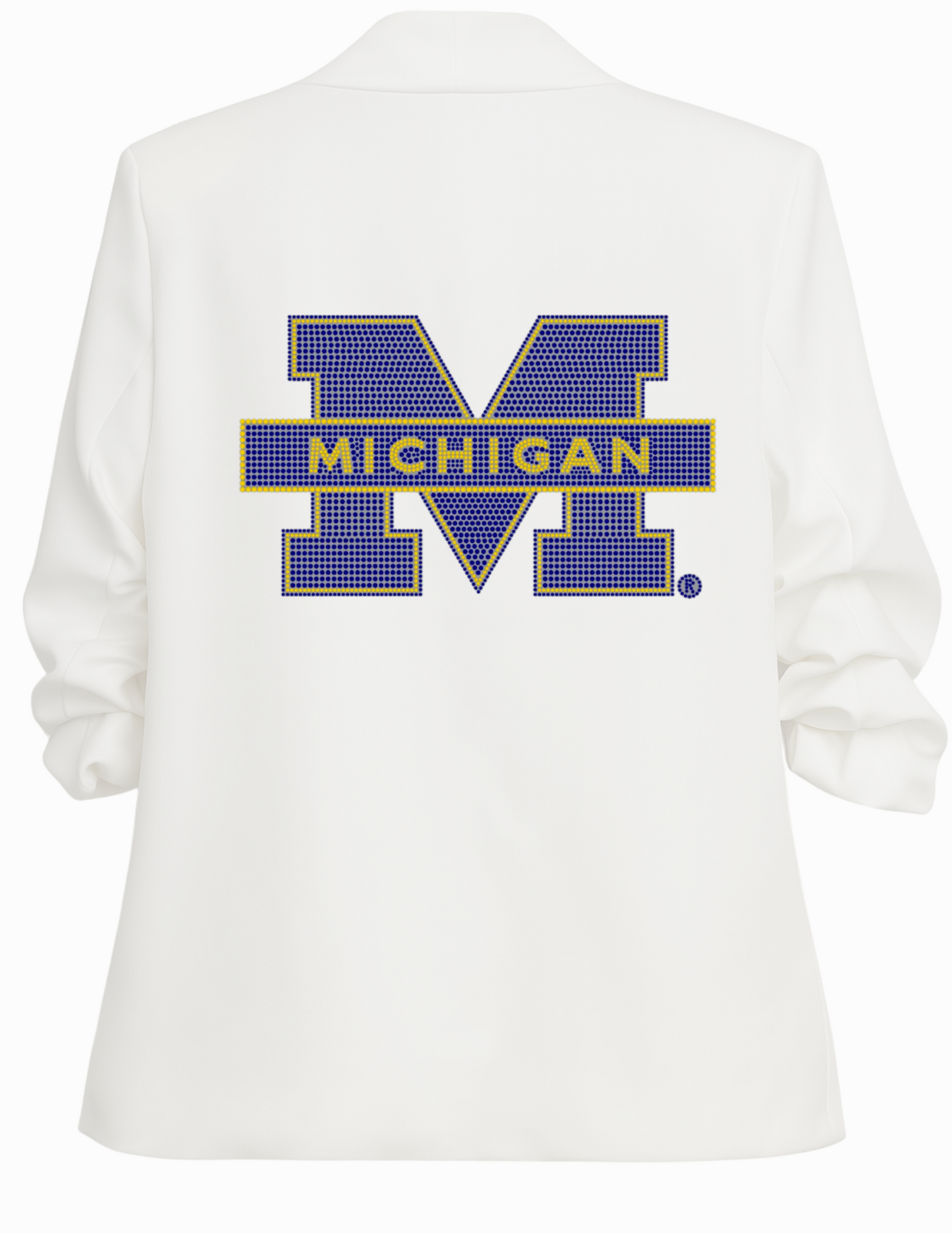 Licensed Game Day Blazer, White Ruched, University of Michigan Block M