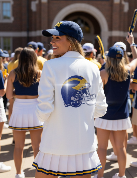 Licensed Game Day Blazer, White Ruched, University of Michigan Helmet