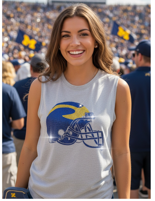 Licensed Game Day Tank Top, Gray, University of Michigan Helmet